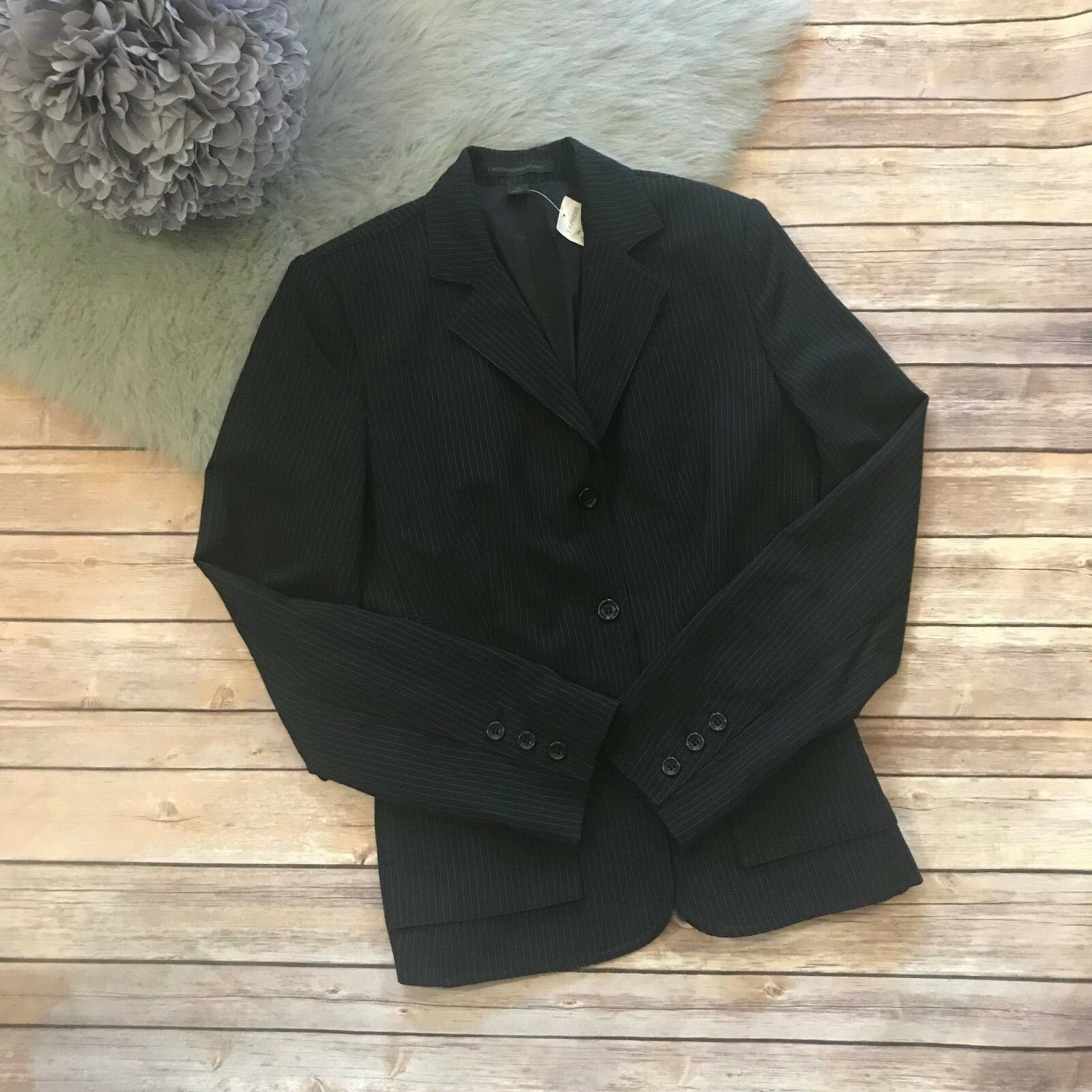Express Express Design Studio Black Blue Pinstripe Jacket NEW 10 Size L / US 10 / IT 46 - 7 Thumbnail