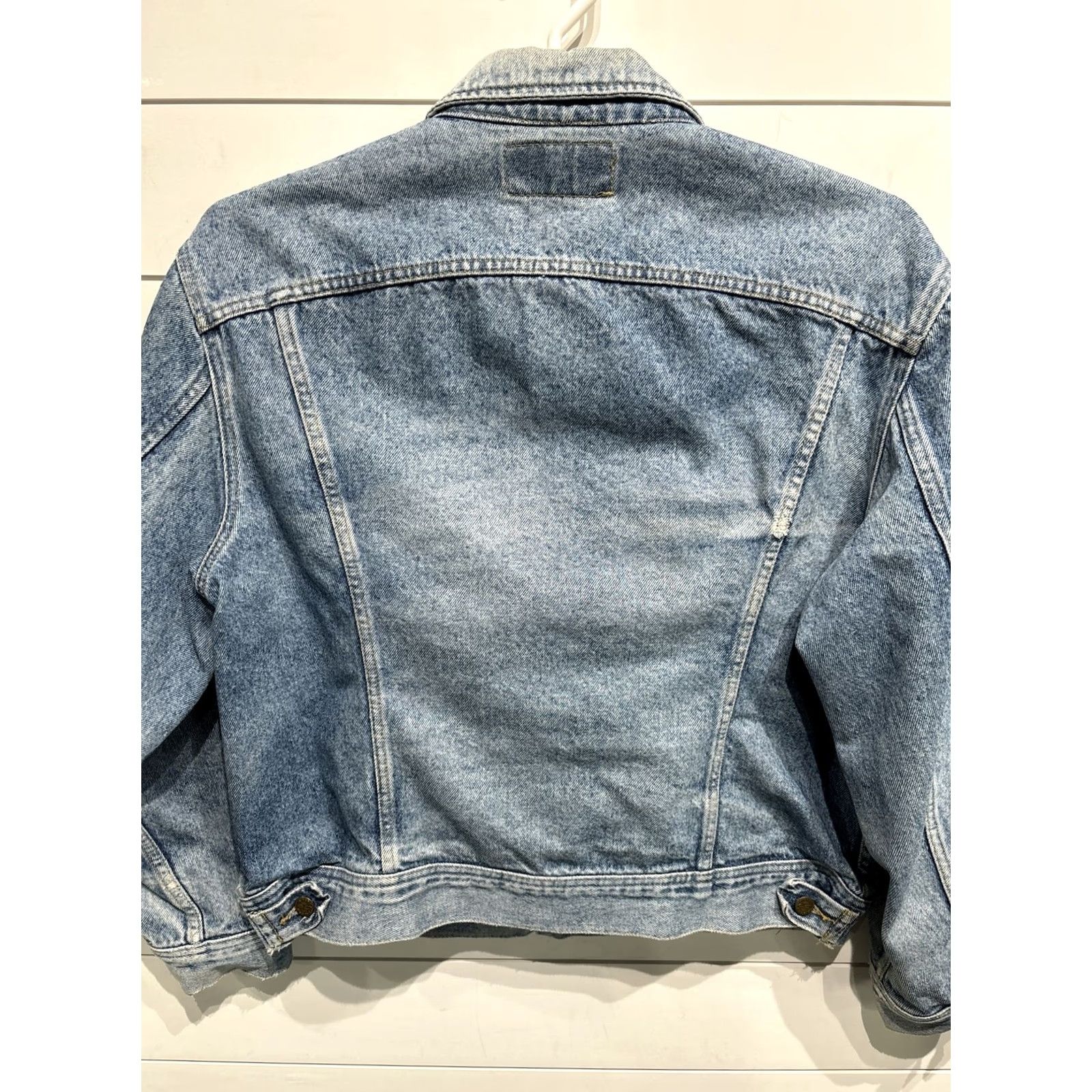 Vintage VINTAGE Riders Denim Blue Jean Jacket Mens Size L Distressed 1980s Bomber Jacket Wide Shoulder Pit to Pit 24” Total Length 24” Size US 33 - 5 Thumbnail