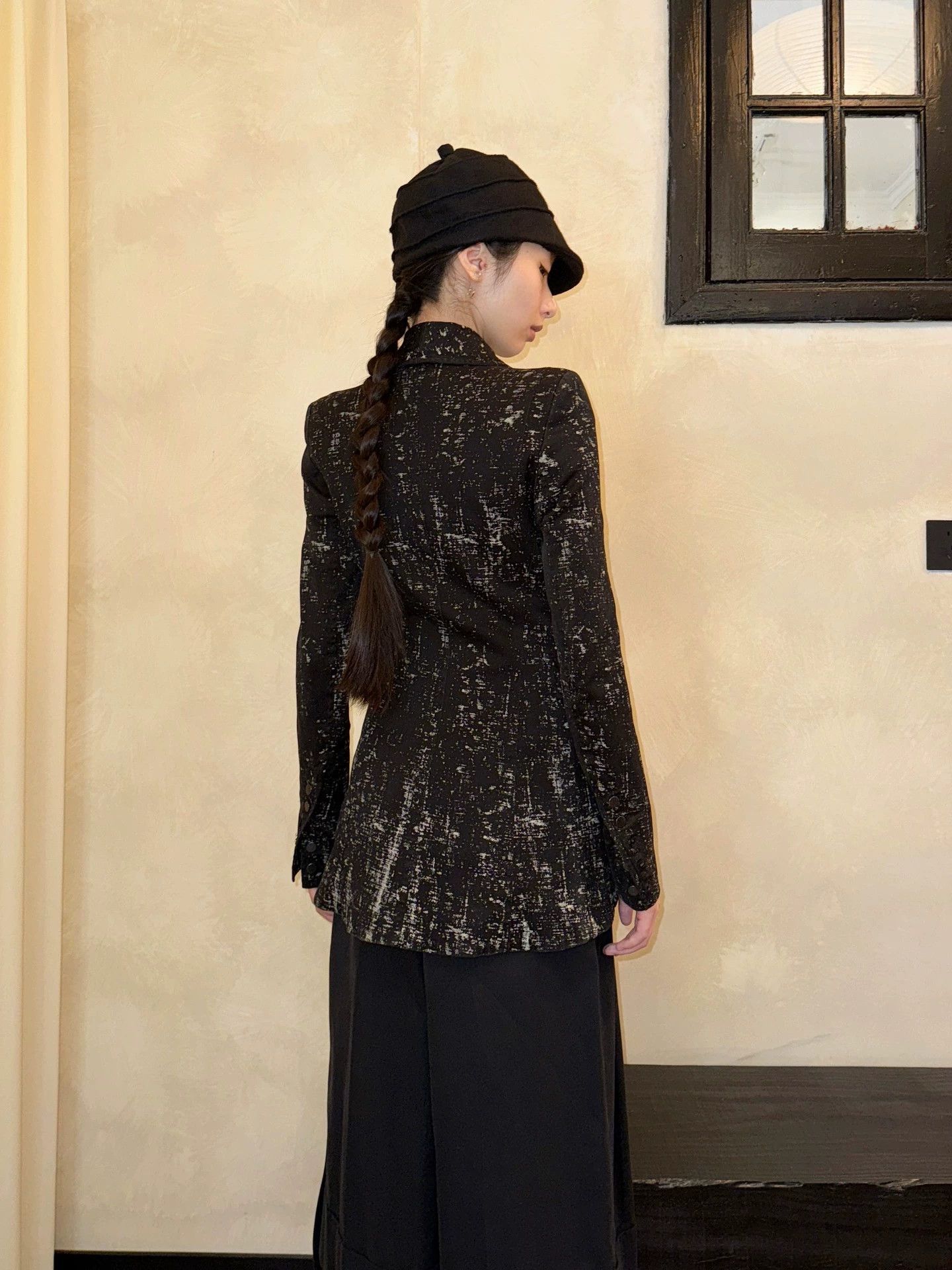 Other Vintage Italian Ink-Splatter Slim Blazer with Elegant Shoulder Pads Size XS / US 0-2 / IT 36-38 - 7 Thumbnail