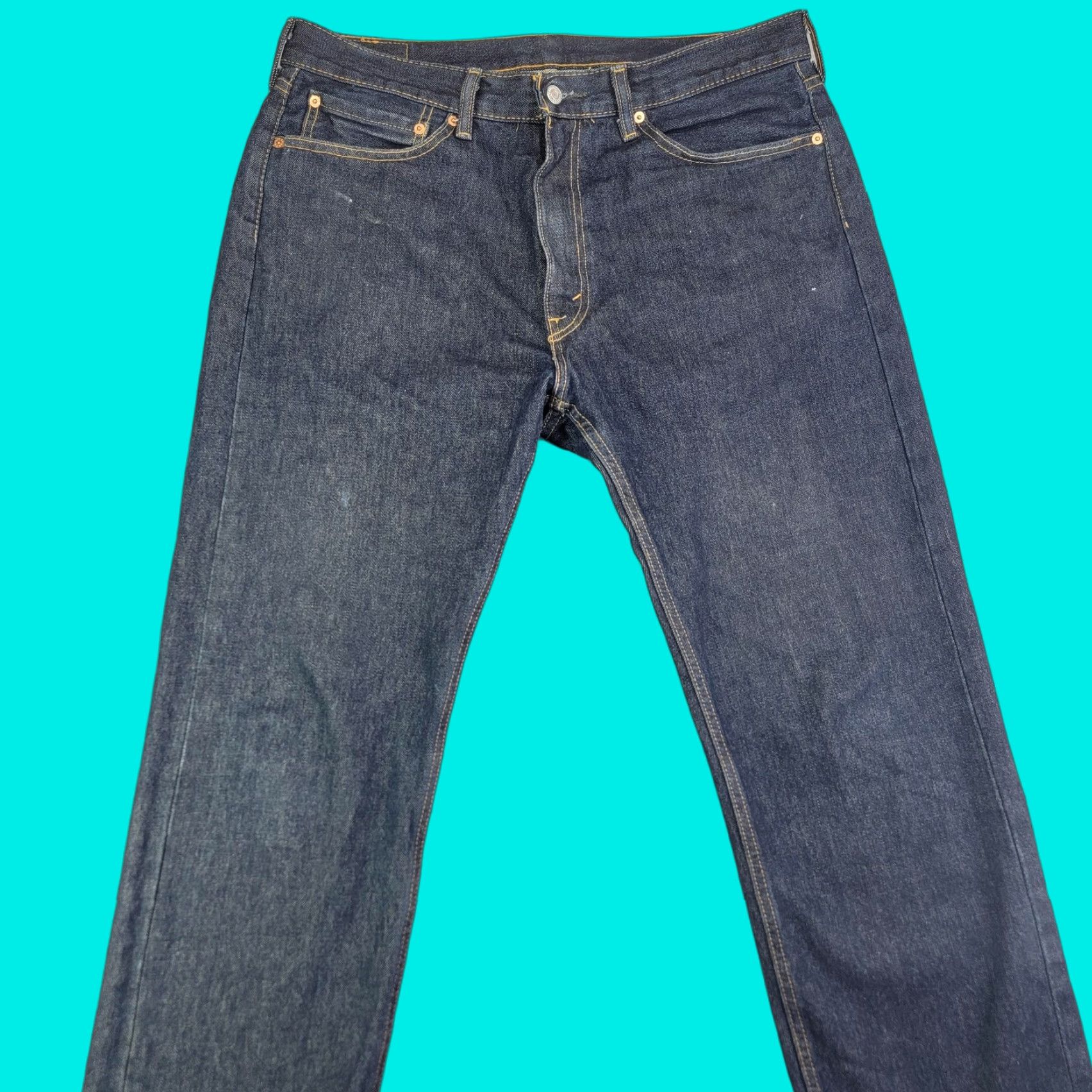 Levi's Levi's 505 Jeans Mens 36x32 Blue Dark Wash Regular Fit Straight Leg Denim Jeans Size US 36 / EU 52 - 1 Thumbnail