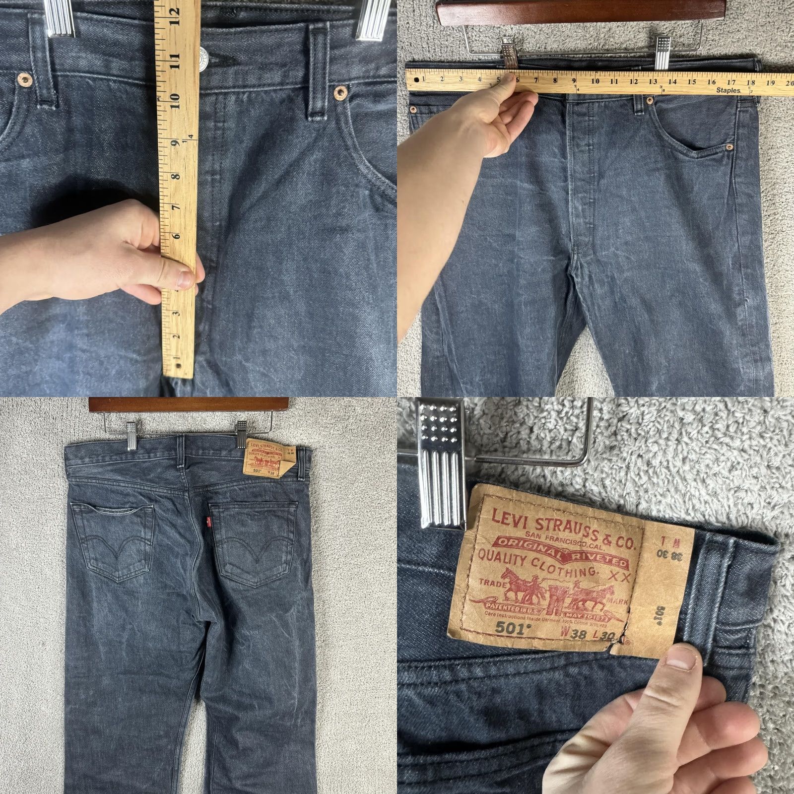 Levi's Levi's 501 Jeans Mens 38x30 Gray Denim Button Fly Straight Leg Mid Rise Size US 38 / EU 54 - 8 Thumbnail