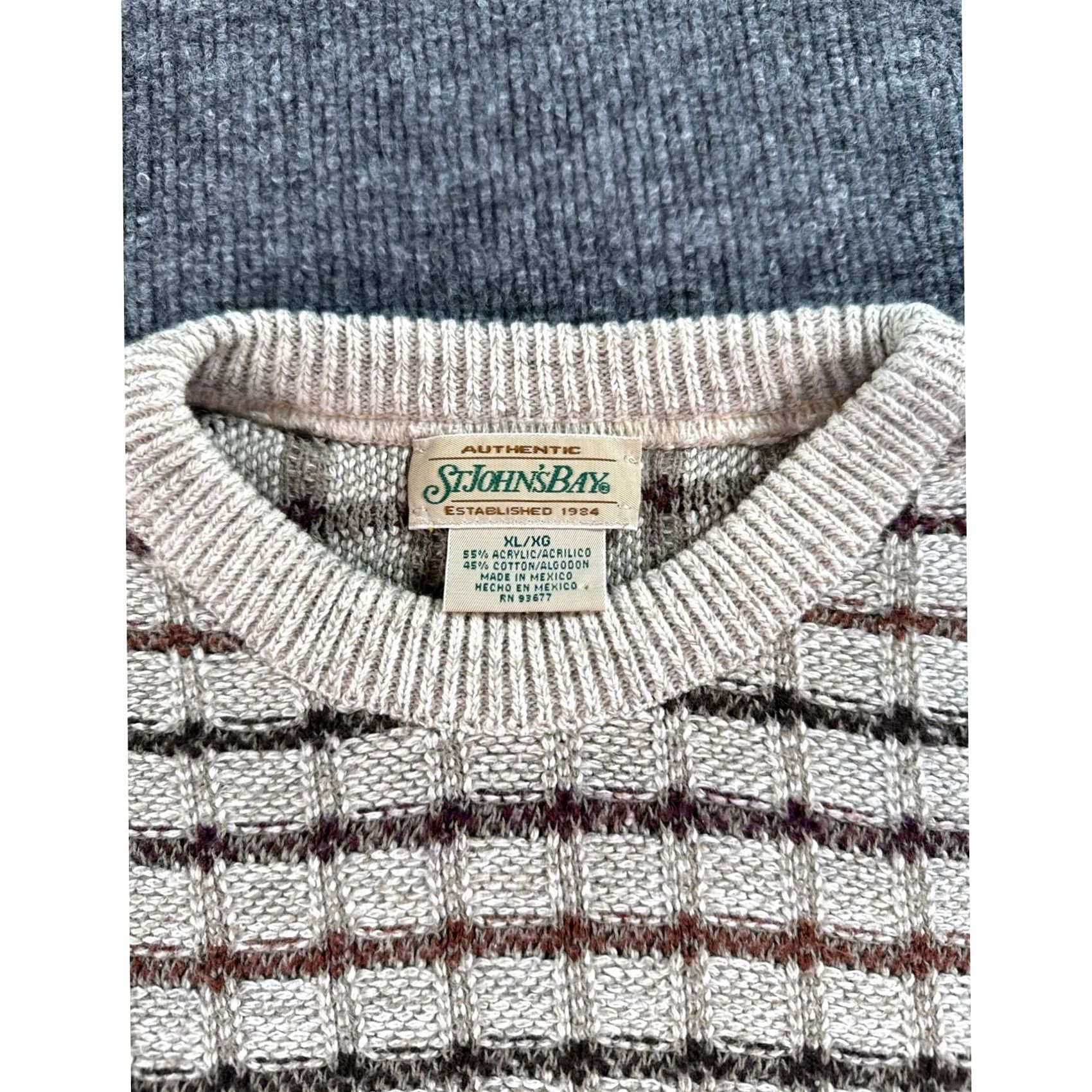 Vintage VINTAGE St. John's Bay Sweater Mens XL Tan Brown Striped Textured Knit Crewneck Size US XL / EU 56 / 4 - 3 Thumbnail