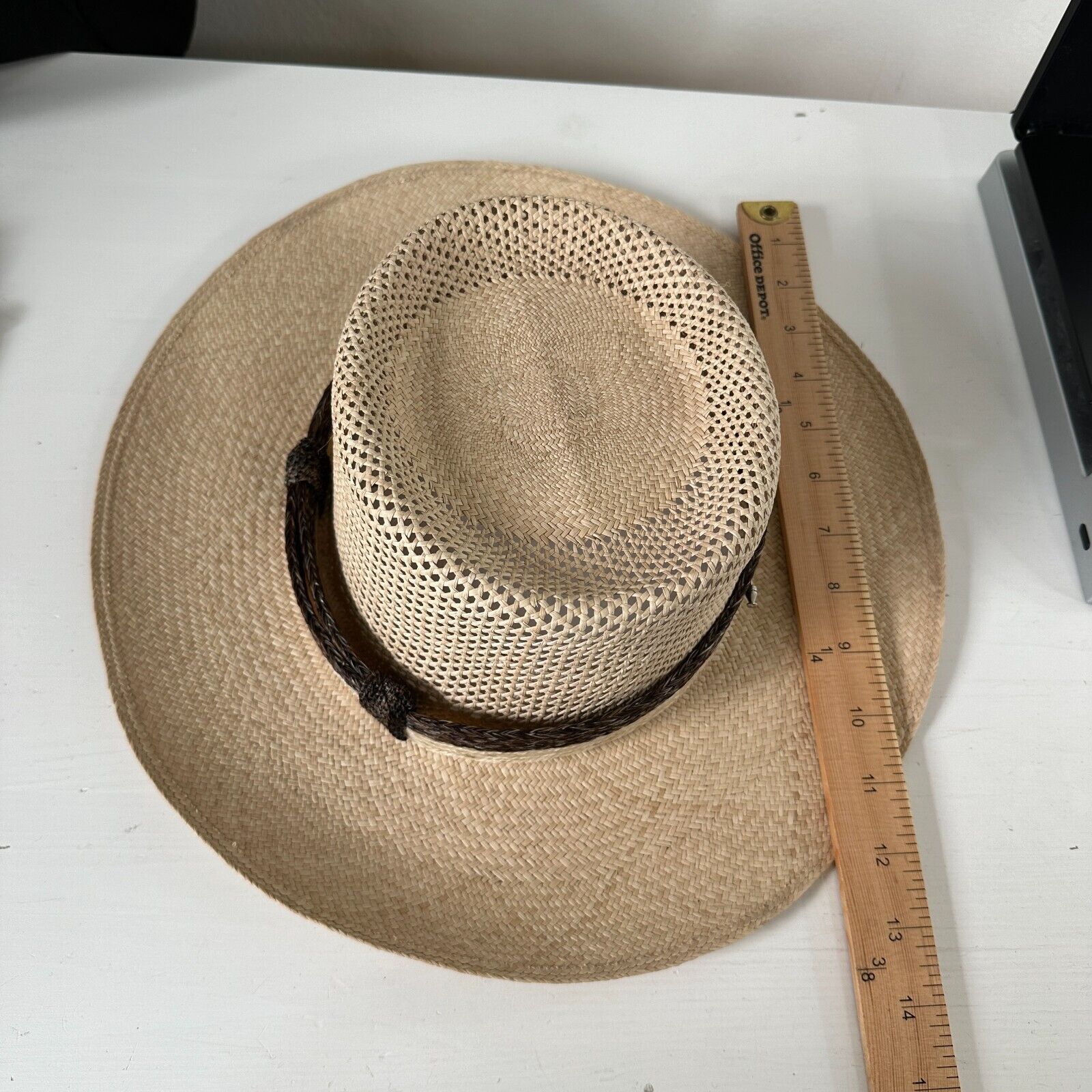 VINTAGE NORDSTROM Cream Tan Straw Wide Brim Floppy Gold Metallic Ribbon Sun Hat VINTAGE NORDSTROM Cream Tan Straw Brim Floppy Gold Sun Hat main image 3