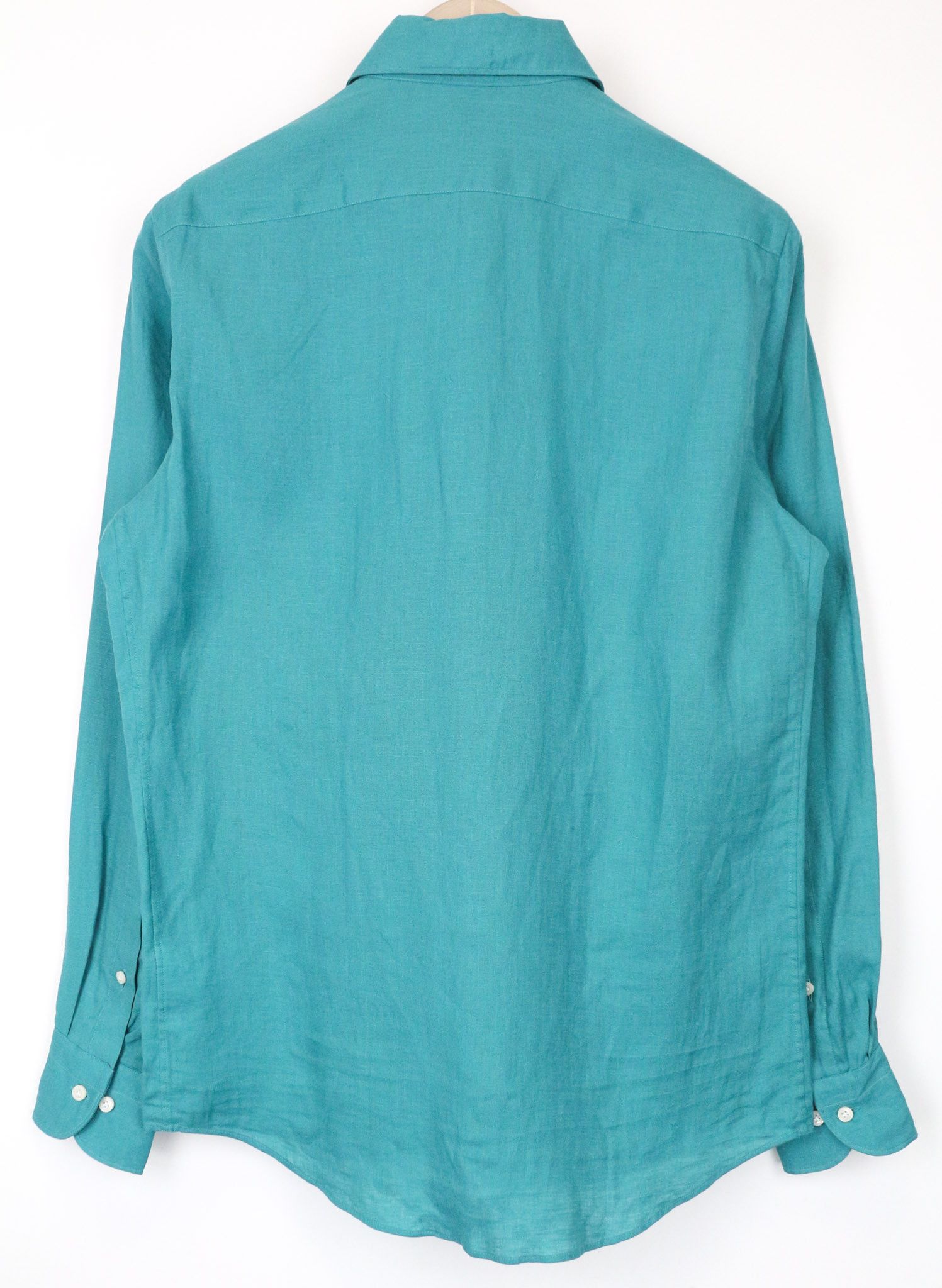Suitsupply 37/38/14 1/2/15 Slim Linen Aqua Blue Long Sleeve 77294 Size 36R - 2 Thumbnail