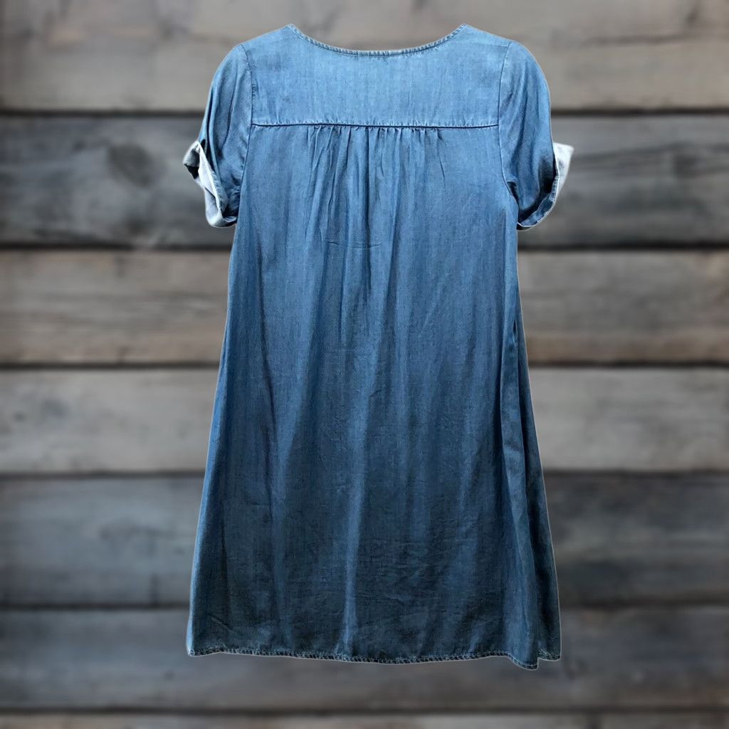 Lucky Brand Lucky Brand Chambray Dress Womens XS Blue Short Sleeve Lace Up Lyocell Mini Bohemian Slim Fit Casual Womens XS Size 26" / US 2 / IT 38 - 1 Thumbnail