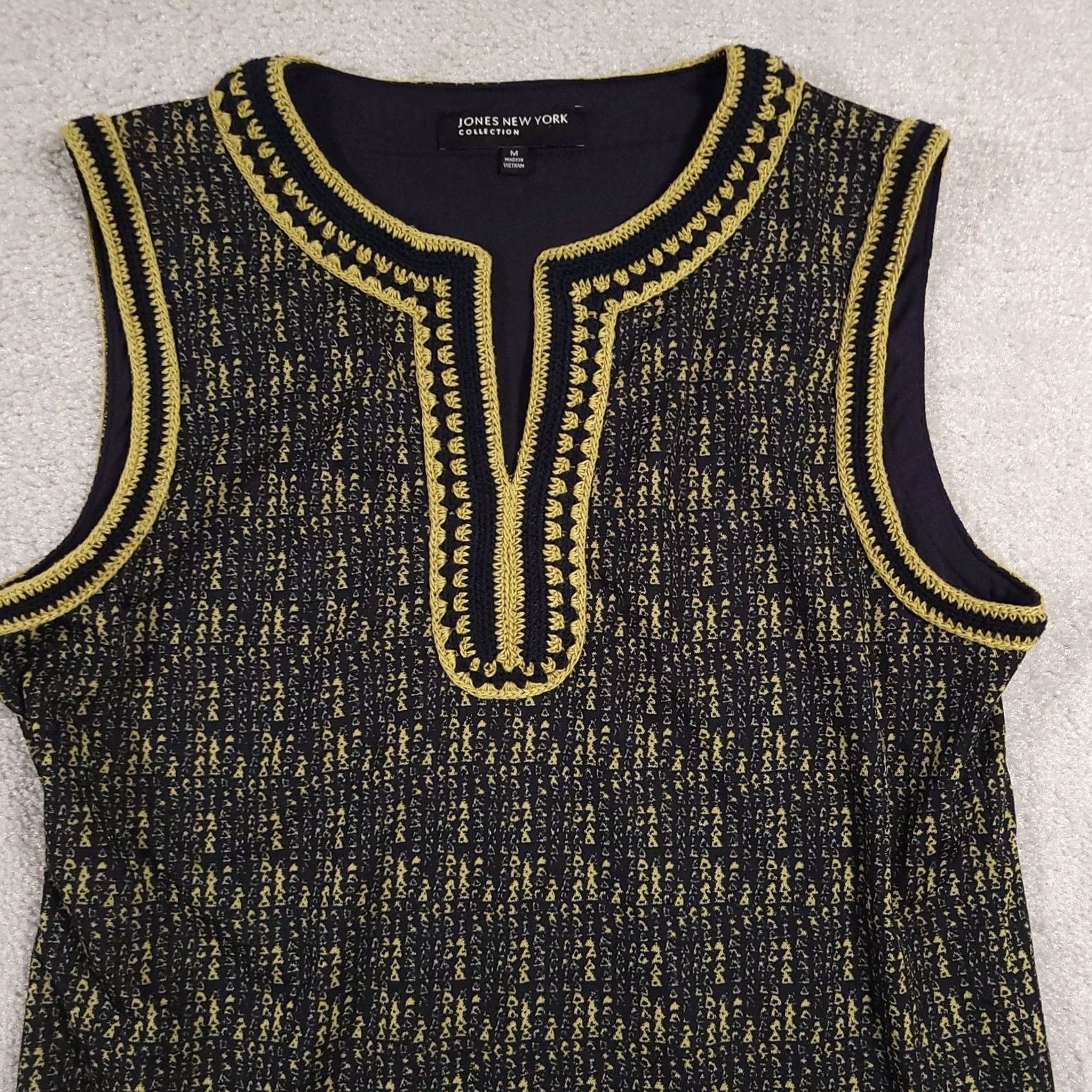 Jones New York Jones New York Sleeveless Top Womens Medium Black Yellow Embroidered Boho Tunic Size M / US 6-8 / IT 42-44 - 3 Thumbnail