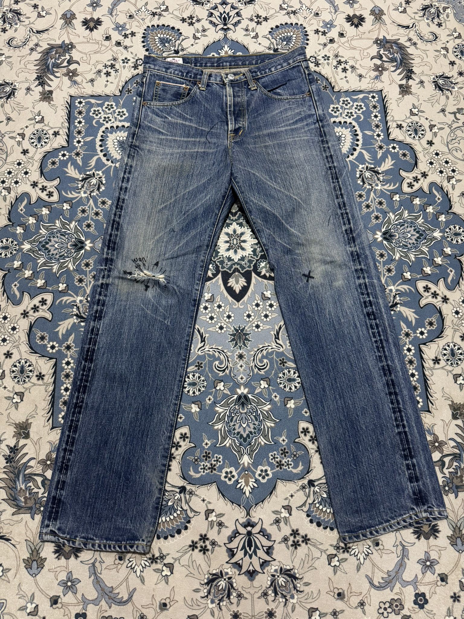Japanese Brand × Justin Vintage Justin USA Selvadge Jeans Distress Ripped Jeans Size US 29 - 1 Thumbnail