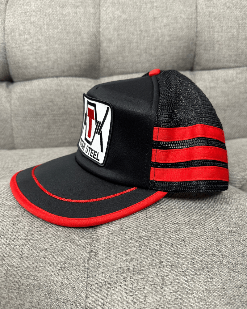 Vintage Vintage Titan Steel Patch Striped Black/Red Trucker Hat Size ONE SIZE - 4 Thumbnail