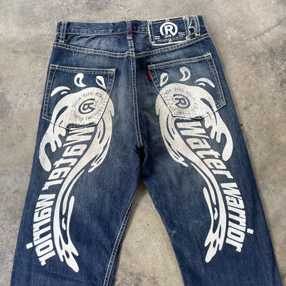 Japanese Brand 🔥🇯🇵Real BVoice Stoned Washed Water Warrior Distress Jeans Size US 31 - 2 Thumbnail