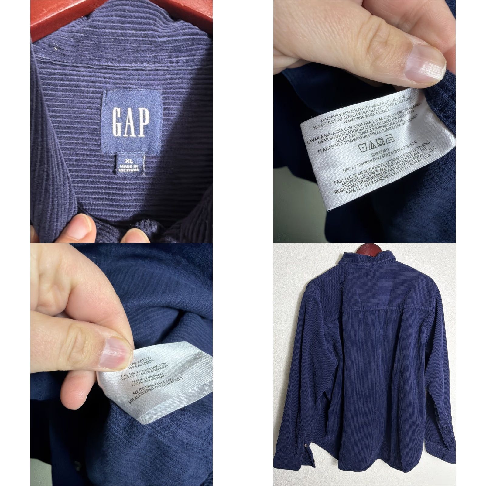 Gap Gap Shirt Mens XL Long Sleeve Navy Blue Corduroy Button-Up Size US XL / EU 56 / 4 - 8 Thumbnail