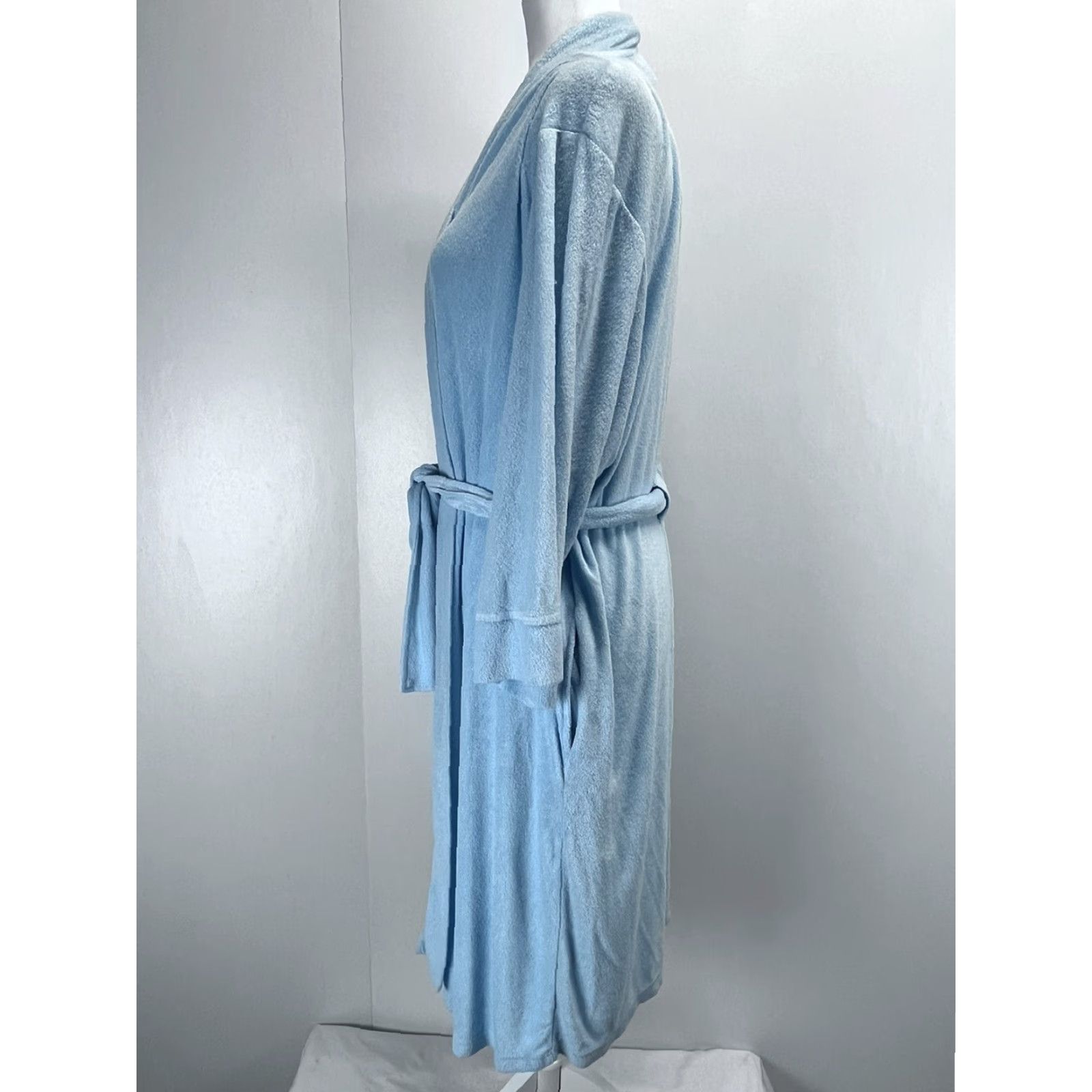 Vintage Natori Terry Robe Women's XL Blue Belted Lightweight Long Sleeve Comfort Size ONE SIZE - 2 Thumbnail