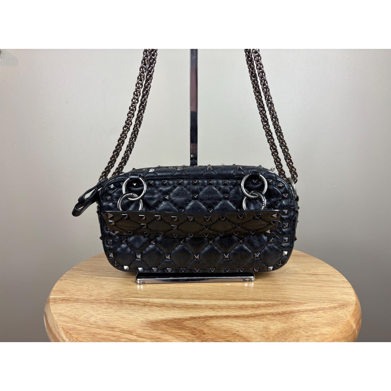 Valentino Authentic Valentino Garavani Black Leather Spike Crossbody Size ONE SIZE - 1 Thumbnail
