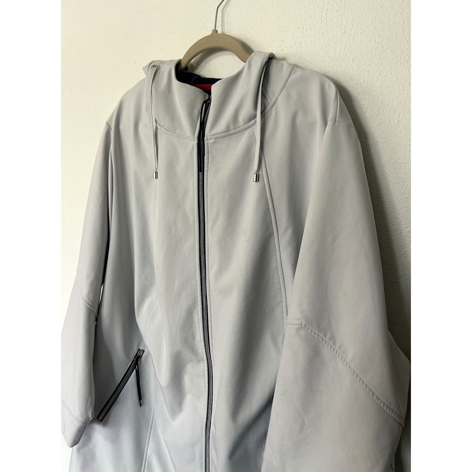 Vintage Ulla Popken Hooded Softshell Rain Jacket Plus Size 32/34 Beige Grey Zip Pockets Windproof Water Resistant Lined Coat Women Size XXS / US 00 / IT 34 - 2 Thumbnail