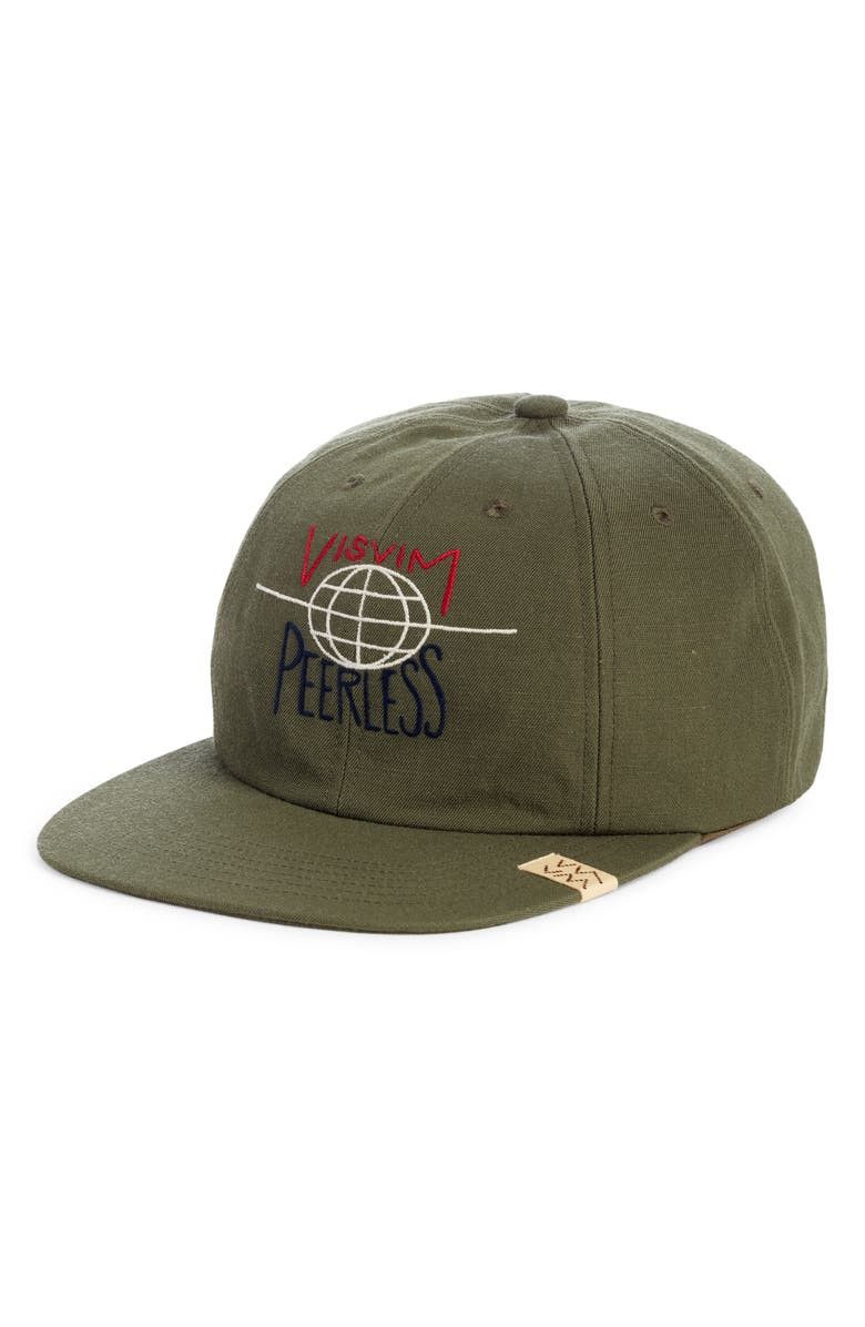 image of Visvim Excelsior Peerless Logo Wool & Linen Baseball Cap in Olive, Men's