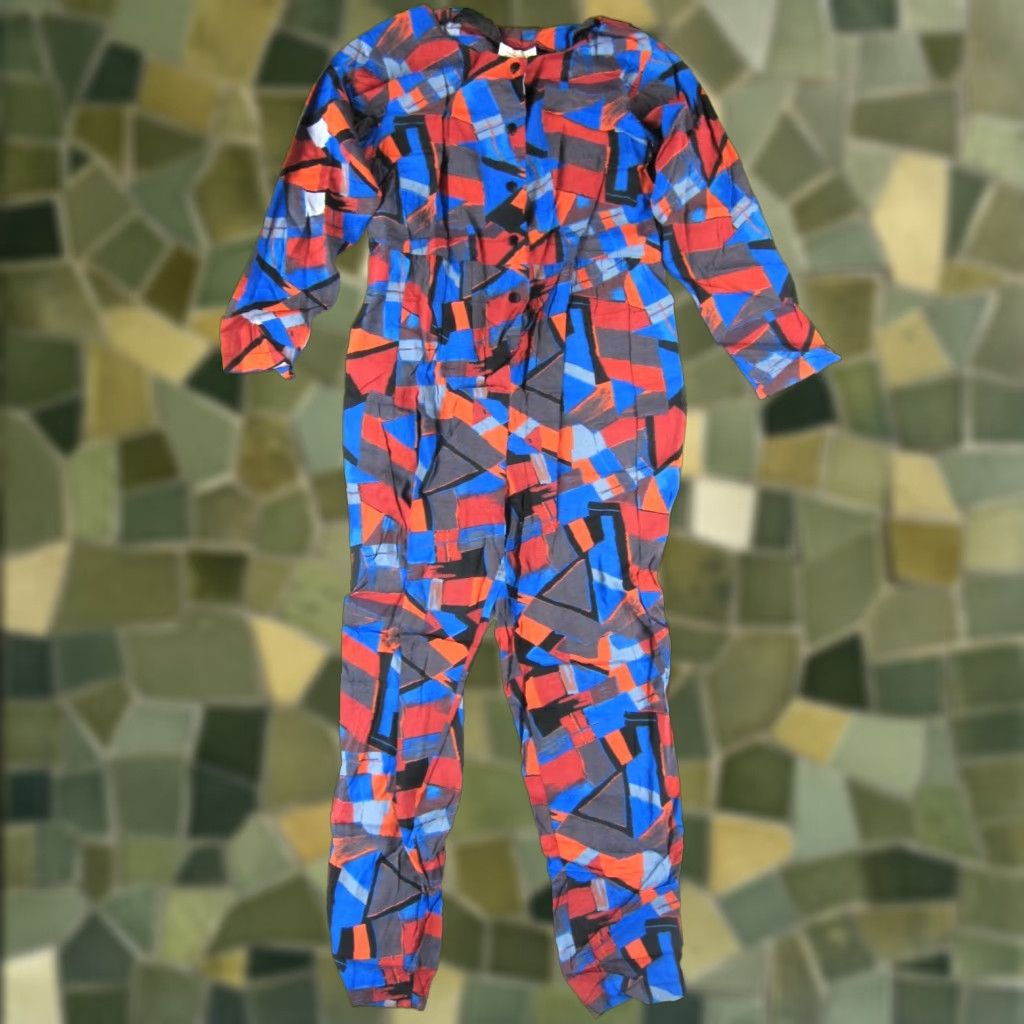 Vintage VTG Exclusively Maternity Jumper Romper Jumpsuit One-Piece Pockets Orange Blue Maternity Clothes Women Modern Geometric 100% Rayon Size M / US 6-8 / IT 42-44 - 1 Thumbnail