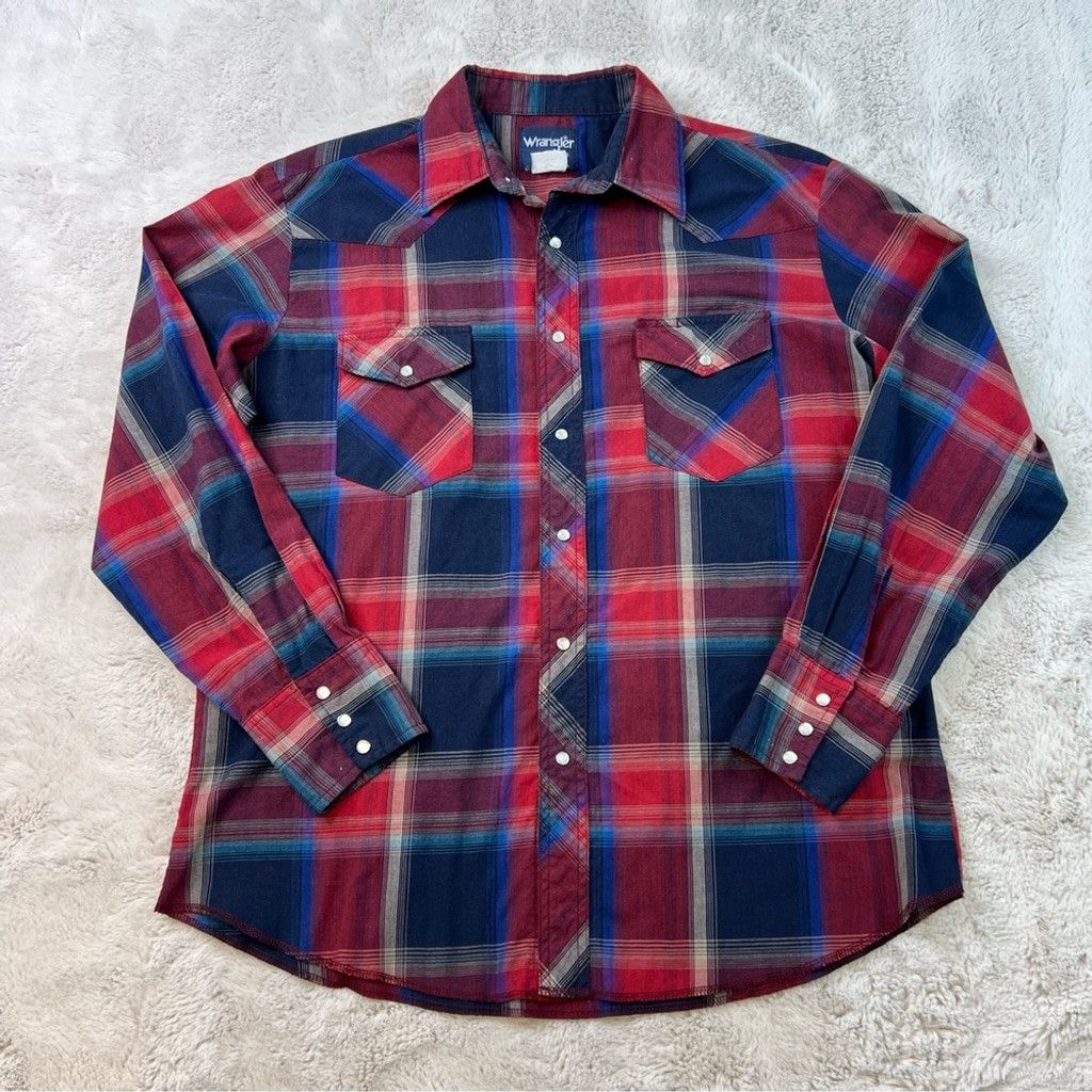 Wrangler Wrangler Pearl Snap Shirt Casual Plaid Western Size 16.5 35 Size US XL / EU 56 / 4 - 1 Thumbnail