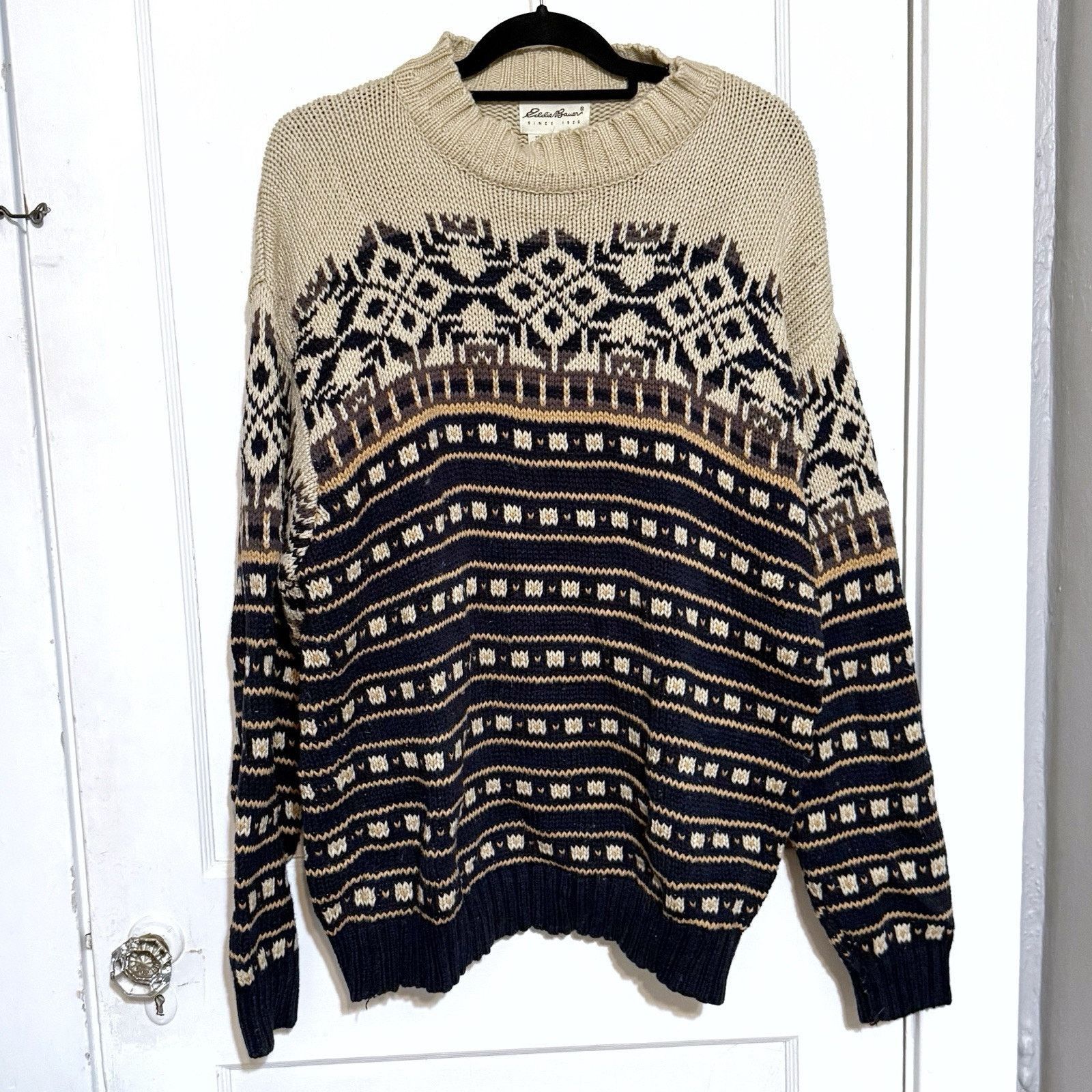 Eddie Bauer Vintage 90s Eddie Bauer Mens XL Nordic Knit Chunky Sweater Size US XL / EU 56 / 4 - 1 Thumbnail