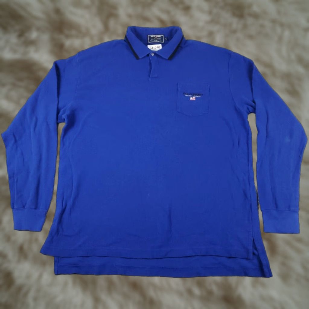 Ralph Lauren VINTAGE Ralph Lauren Polo Shirt Mens 2XL Blue Knit Polo Sport Casual Long Sleeve - Logo, Button, Cotton, Classic American Polo Mens 2XL Blue Size US XXL / EU 58 / 5 - 1 Thumbnail