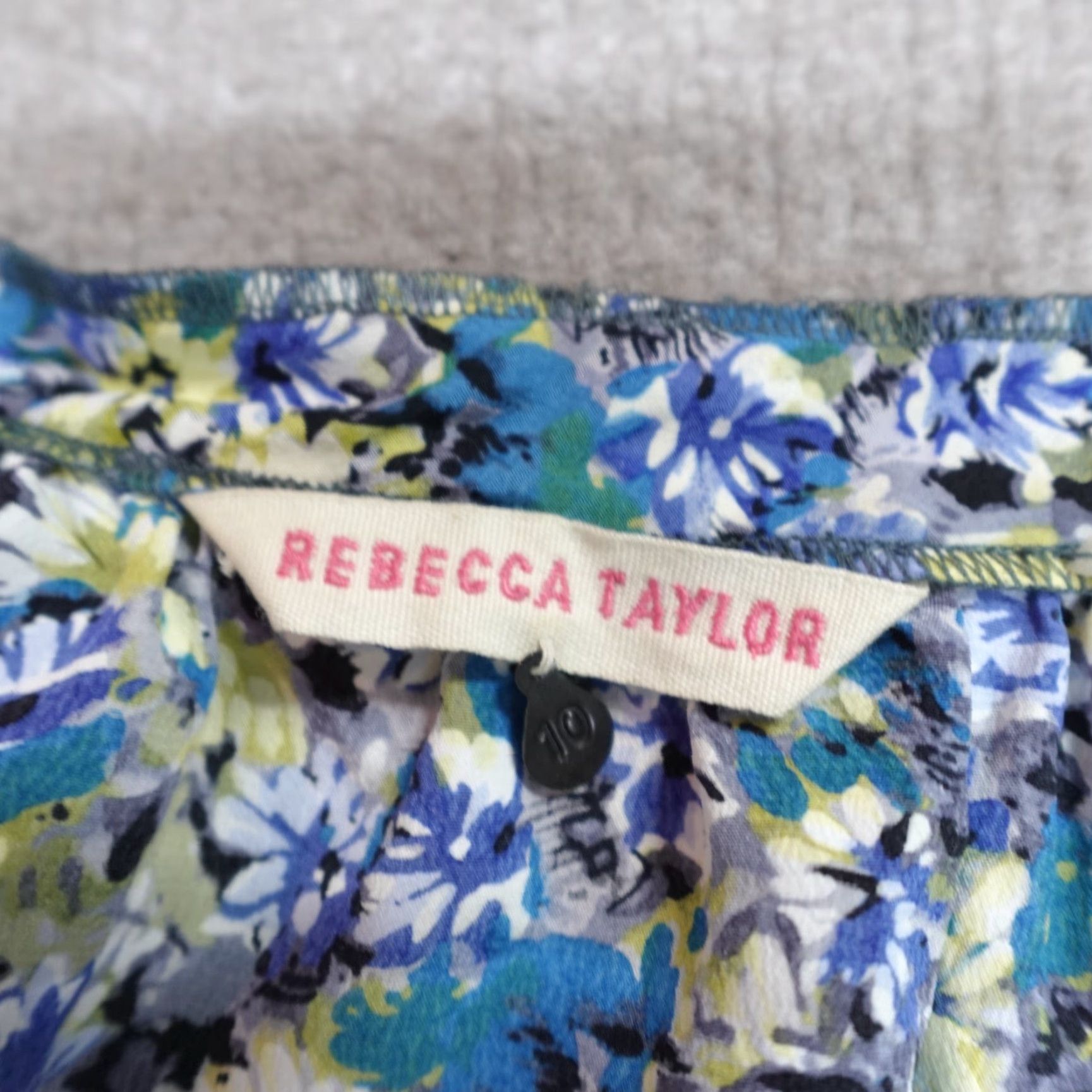 Rebecca Taylor Rebecca Taylor Dress 10 Blue Floral Batwing Sleeves V-Neck Tie Cinched Silk Long 3/4 Sleeve Pockets Womens Size L / US 10 / IT 46 - 3 Thumbnail