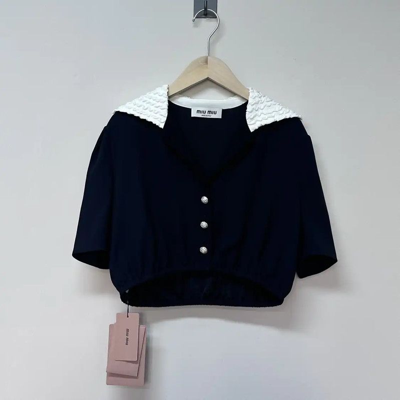 Miu Miu Miu Miu Black Chiffon Cropped T-Shirt 0089 Size XS / US 0-2 / IT 36-38 - 1 Thumbnail