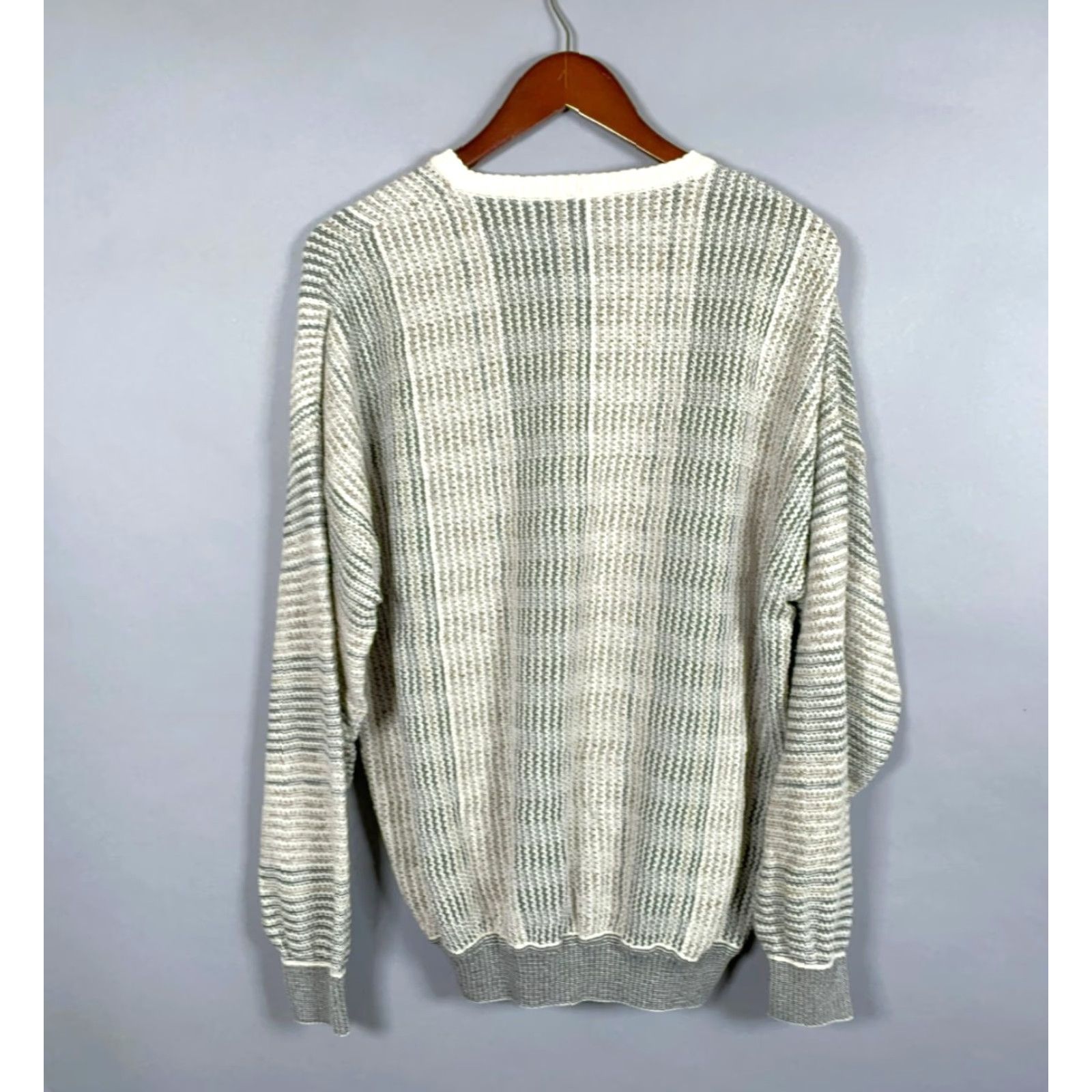Vintage St. Croix Textured Cotton Deep V-Neck Sweater Medium Gray Ivory Knit Size US M / EU 48-50 / 2 - 2 Thumbnail