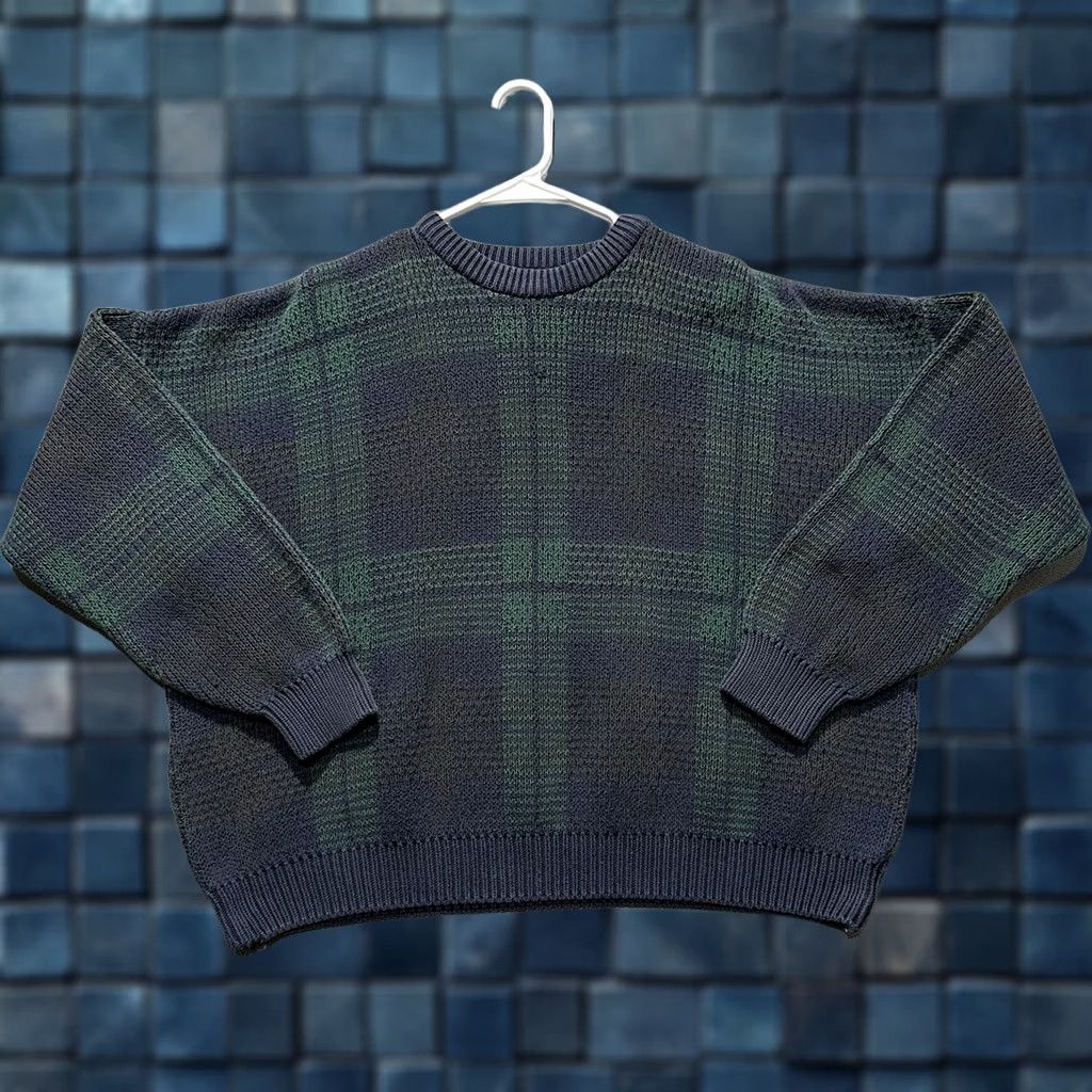 Lands' End VINTAGE Lands End Sweater Mens XL Green Blue Plaid Knit Boxy Made In USA 90s Classic Size US M / EU 48-50 / 2 - 1 Thumbnail