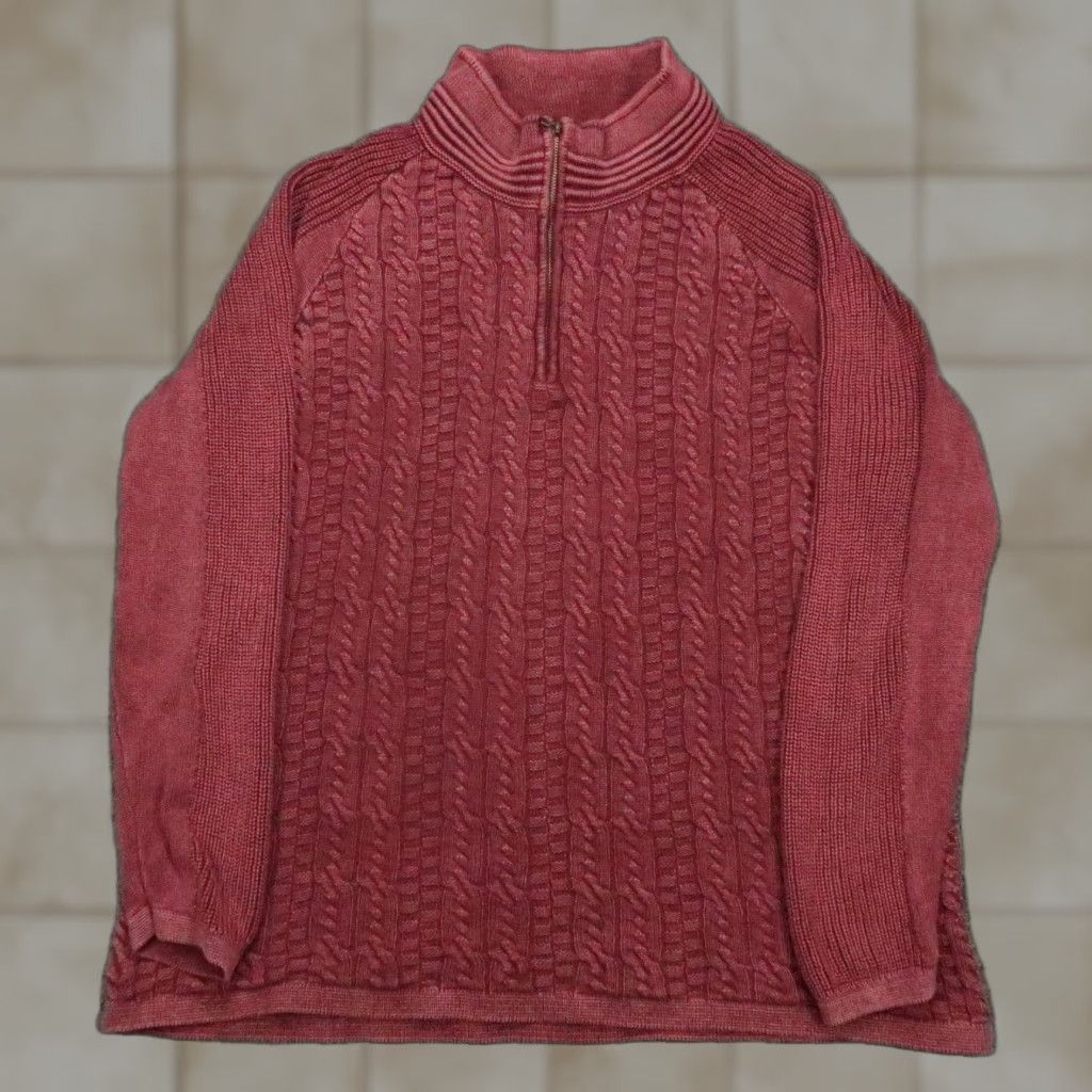 Carbon2Cobalt Carbon 2 Cobalt Sweater Men XXL Red Quarter Zip Cable Knit Heavyweight Size US XXL / EU 58 / 5 - 1 Thumbnail