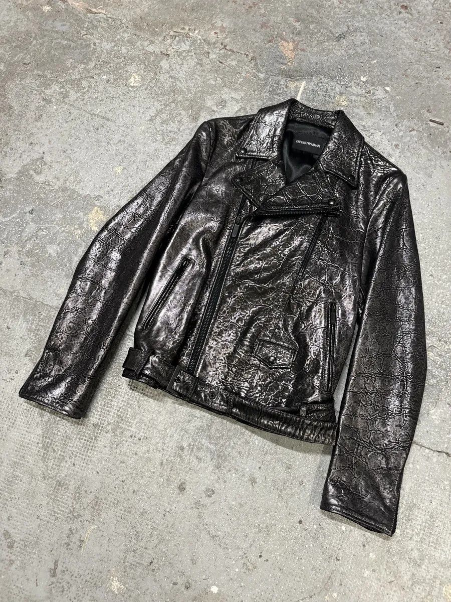 Designer × Emporio Armani × Vintage SS2017 Emporio Armani Dark Grey Metalic Lamb Leather Jacket Size US M / EU 48-50 / 2 - 6 Thumbnail