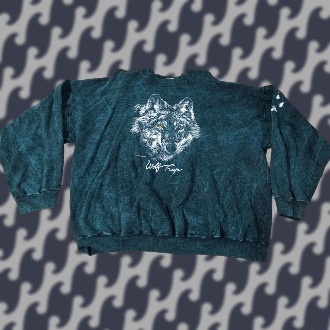 Vintage VINTAGE Art Unlimited Sweatshirt Mens 2XL Green Wolf Trap Made in USA 90s Size US XXL / EU 58 / 5 - 1 Thumbnail