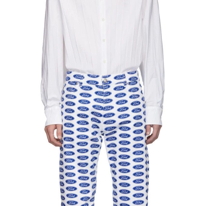 Versace o1y0525 Logo Casual Pant in White/Blue Size US 30 / EU 46 - 2 Thumbnail