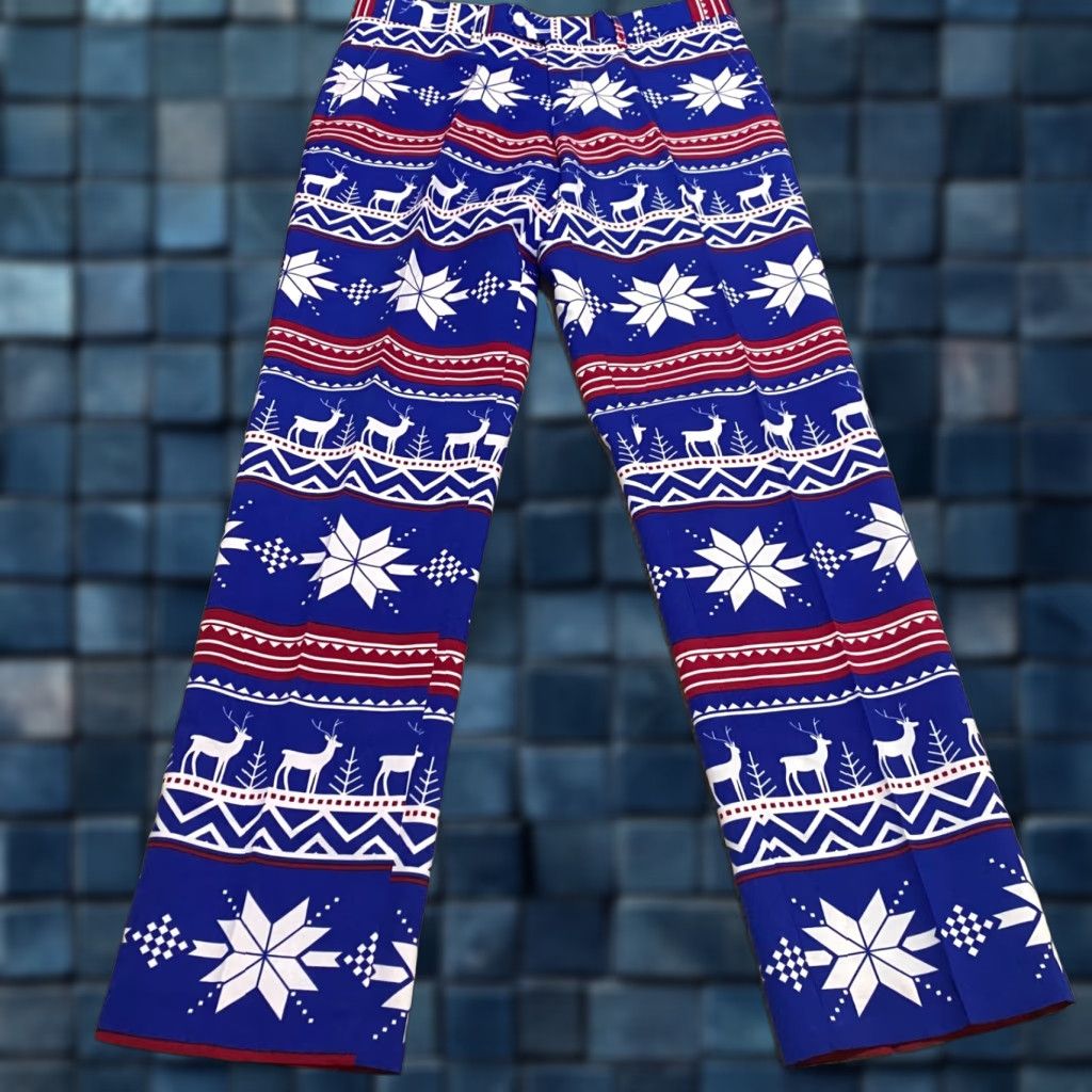 Vintage Opposuits Dress Pants Blue Snowflake Reindeer Christmas Straight 40 Mens Regular XS? Size 40R - 1 Thumbnail