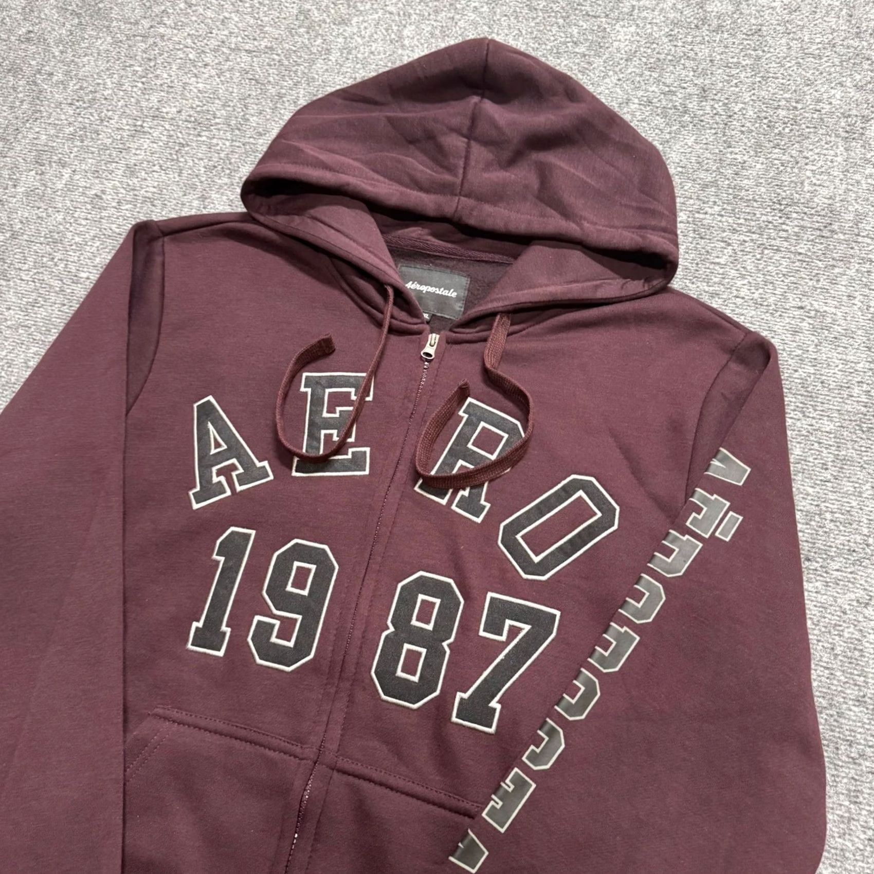 Aeropostale Y2K Aeropostale Full-zip Jacket Men 2XL Maroon Black Hooded Embroidered Cotton Blend Distressed Size US XXL / EU 58 / 5 - 2 Thumbnail