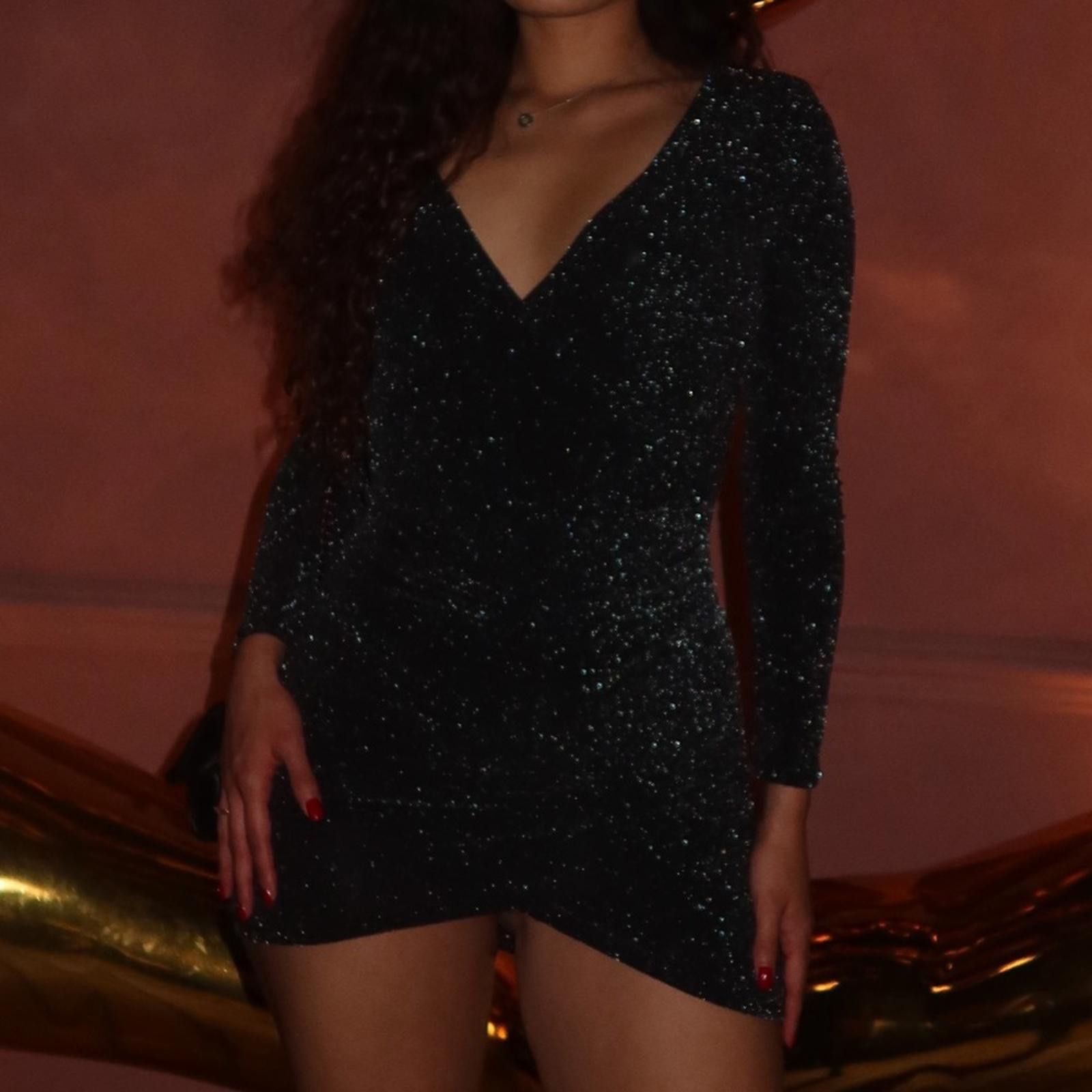 Designer Fiesta Black Wrap V-Neck Long Sleeve Dress Size S / US 4 / IT 40 - 6 Thumbnail