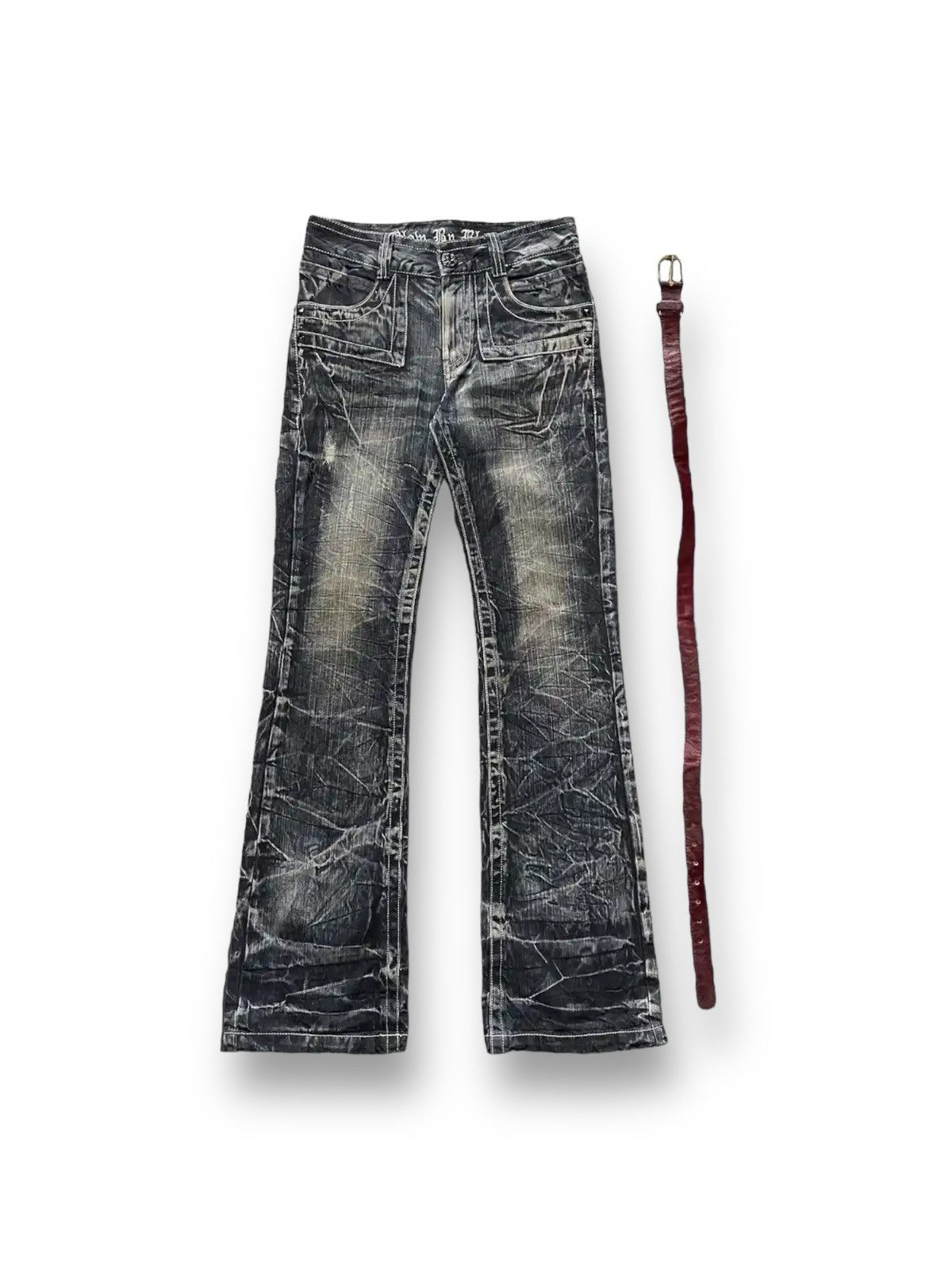 Hysteric Glamour × Shellac Japan Blow By Blue Crowd Of Lightning Denim With Velvet Belt Size US 28 / EU 44 - 3 Thumbnail