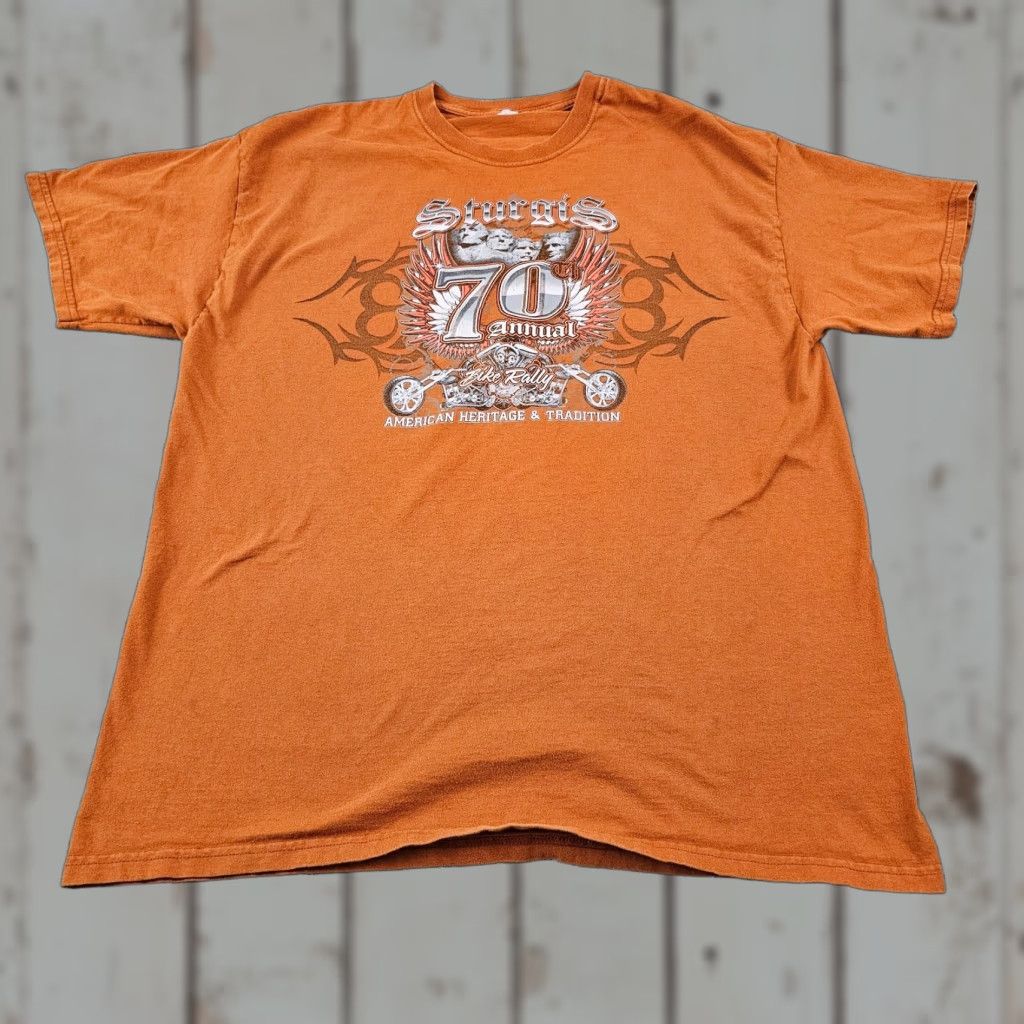 Hanes Vintage Sturgis Motorcycle Rally T-Shirt Men XL Orange Cotton Short Sleeve 70th Anniversary Size US XL / EU 56 / 4 - 1 Thumbnail