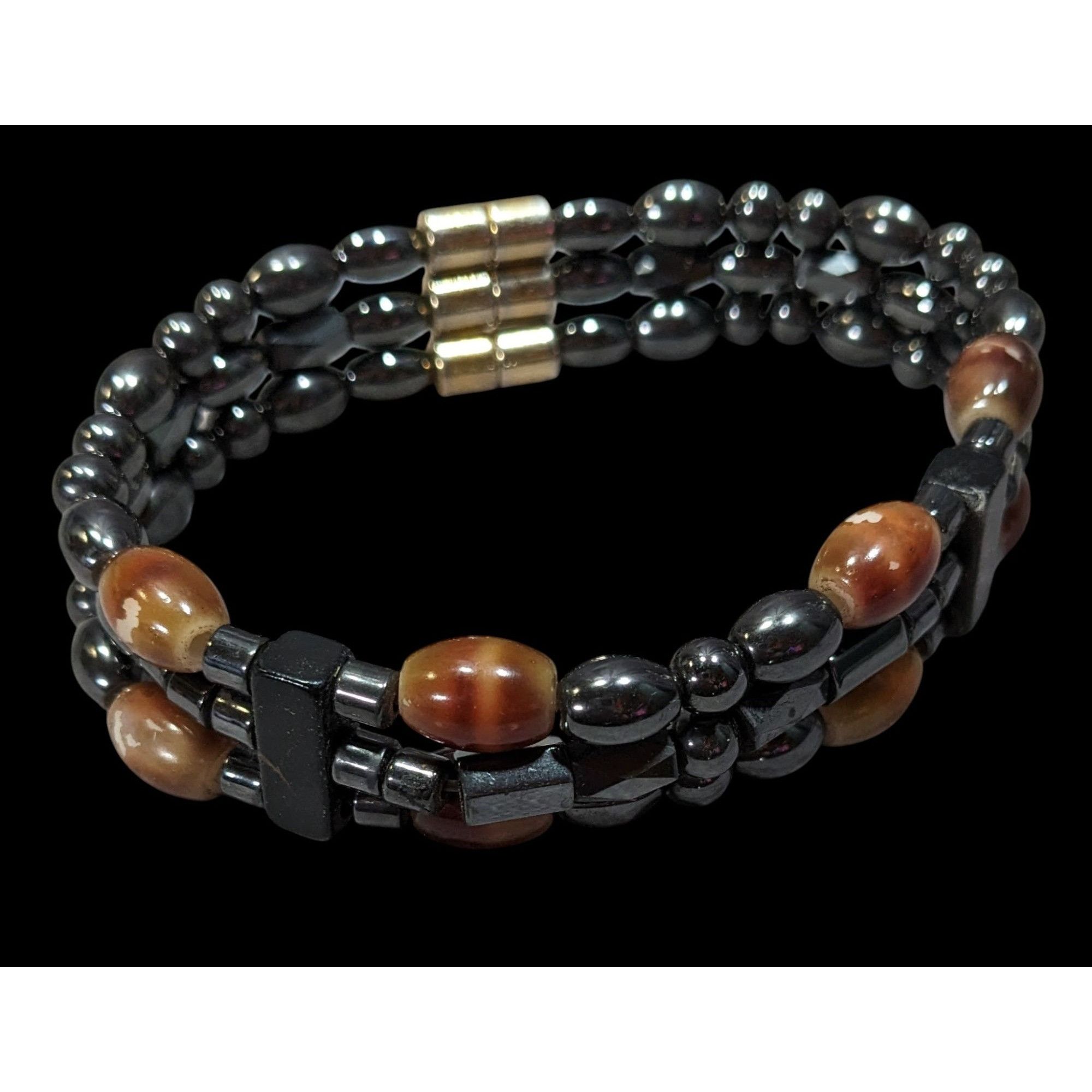 Other Men's Hematite And Brown Glass Layered Beaded Magnetic Brace Size ONE SIZE - 1 Thumbnail