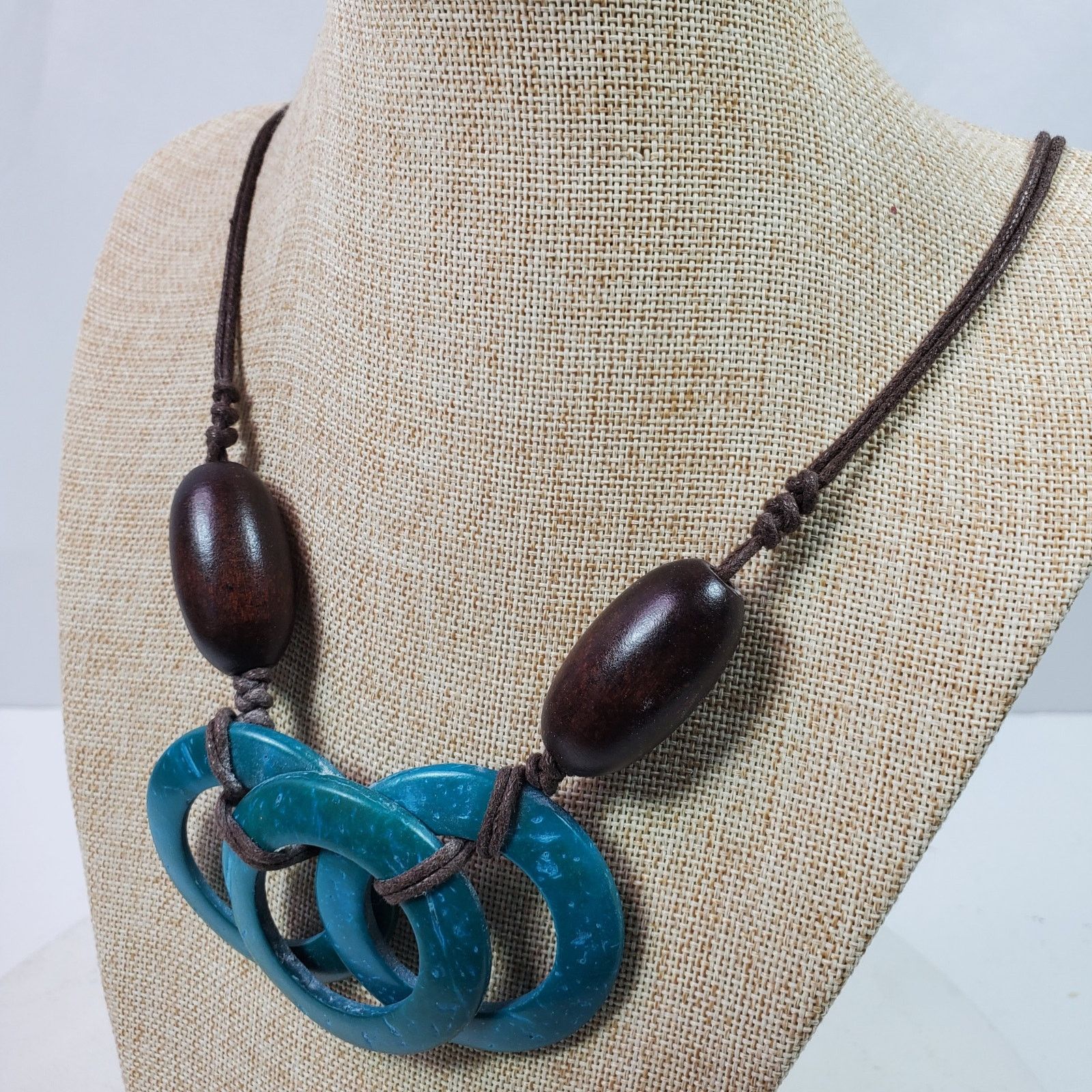 The Unbranded Brand Hand Knotted Hippie Necklace Brown Blue Adjustable Up to 28" Size ONE SIZE - 3 Thumbnail