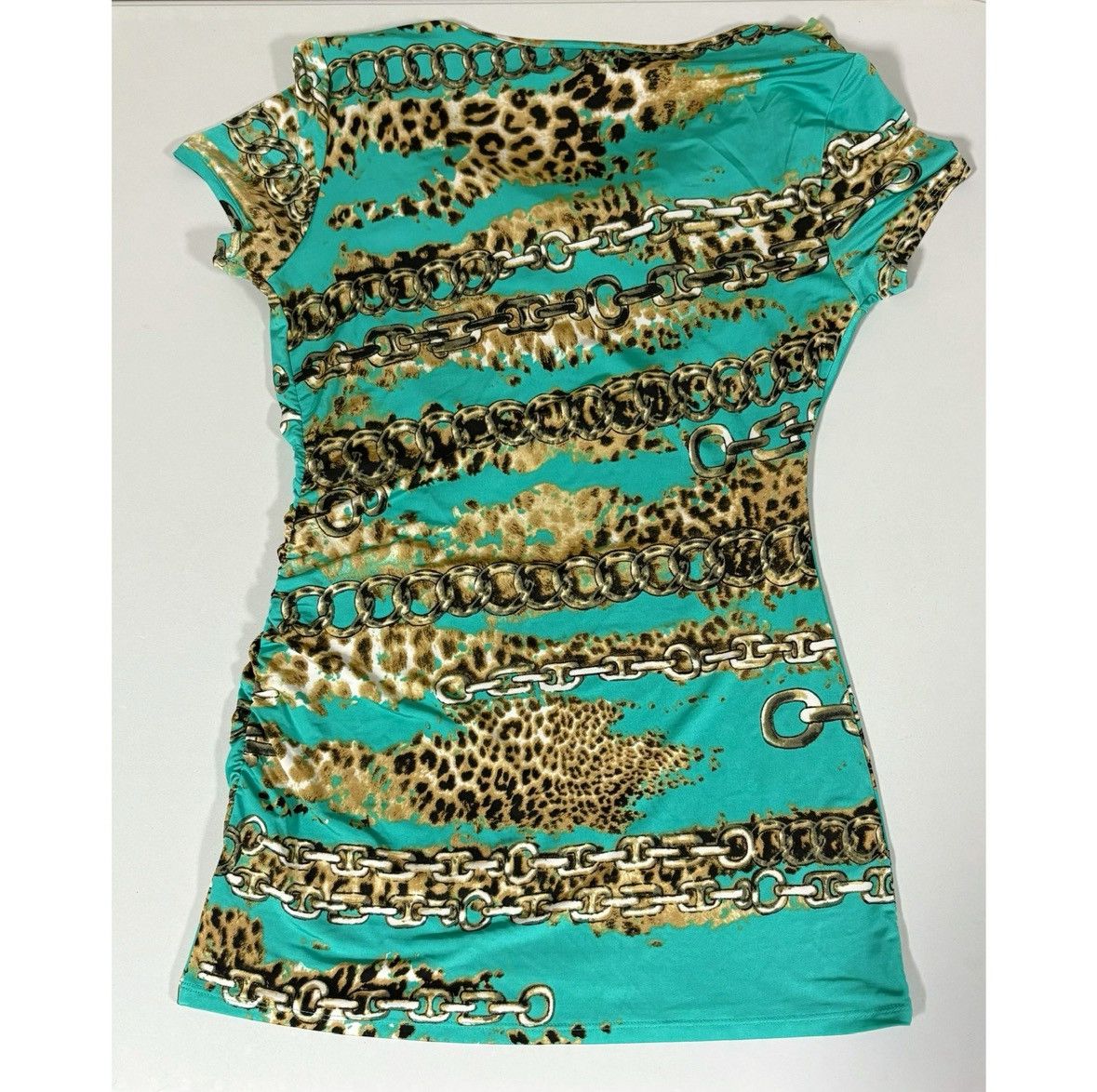 Carmina Teal Leopard Cheetah Gold Chainlink Shirt Top Blouse XS 🐆✨ Size XS / US 0-2 / IT 36-38 - 4 Thumbnail