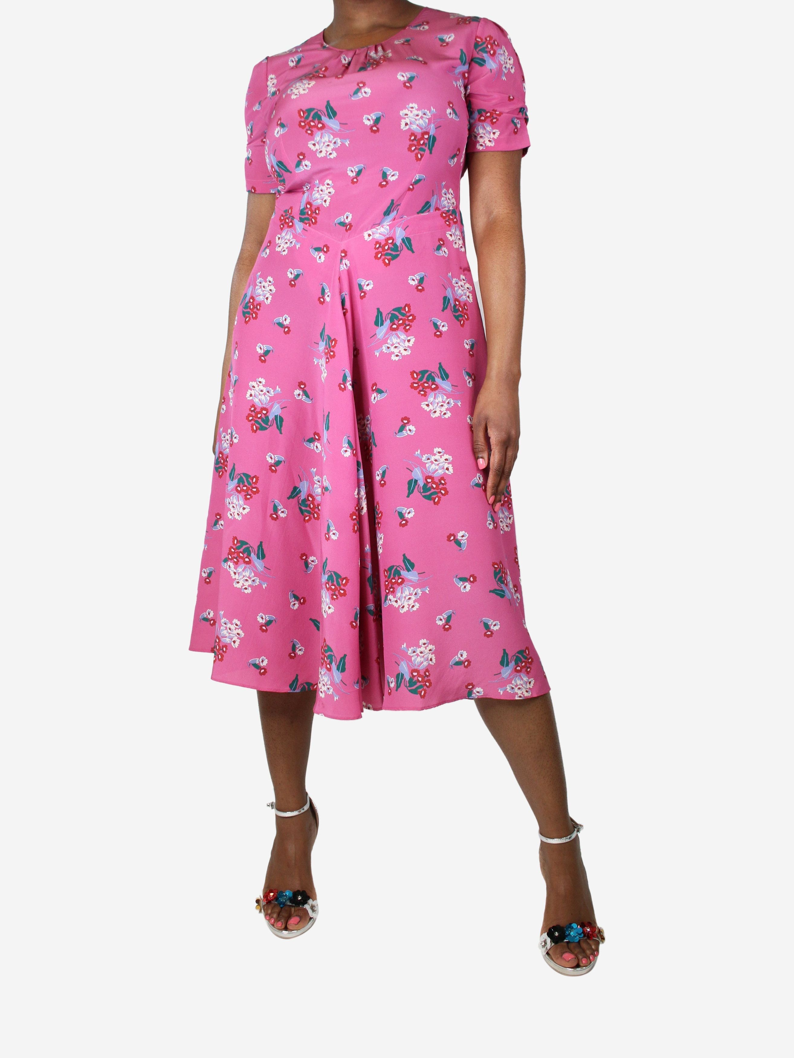 image of Altuzarra Pink Short-Sleeved Floral Printed Dress - Size Uk 14, Women's