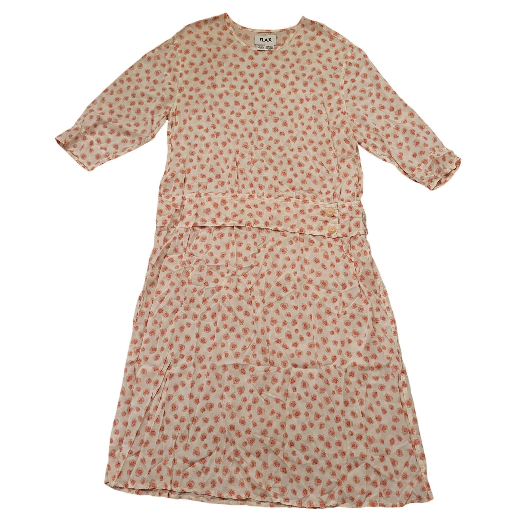 Flax M White Pink Floral Midi Dress Prairie Lagenlook Cottag