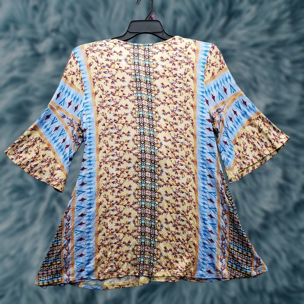 Soft Surroundings Soft Surroundings Blouse Womens PL Multicolor Geometric V-Neck 3/4 Sleeve Shirt Casual Travel Womens Size PL Size L / US 10 / IT 46 - 1 Thumbnail