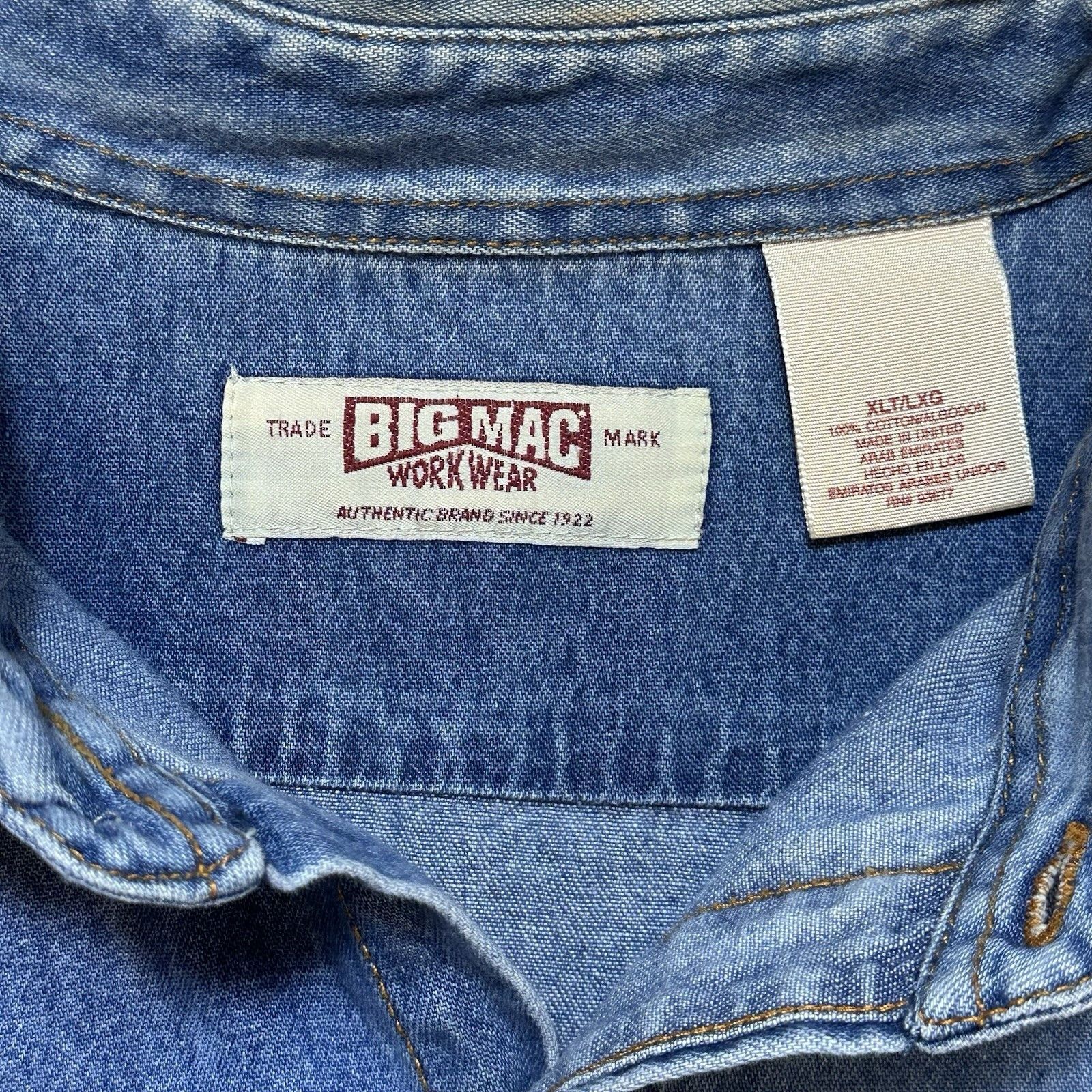 Big Mac Vintage Big Mac Shirt Mens XL Tall Denim Button Up Workwear Size US XL / EU 56 / 4 - 7 Thumbnail
