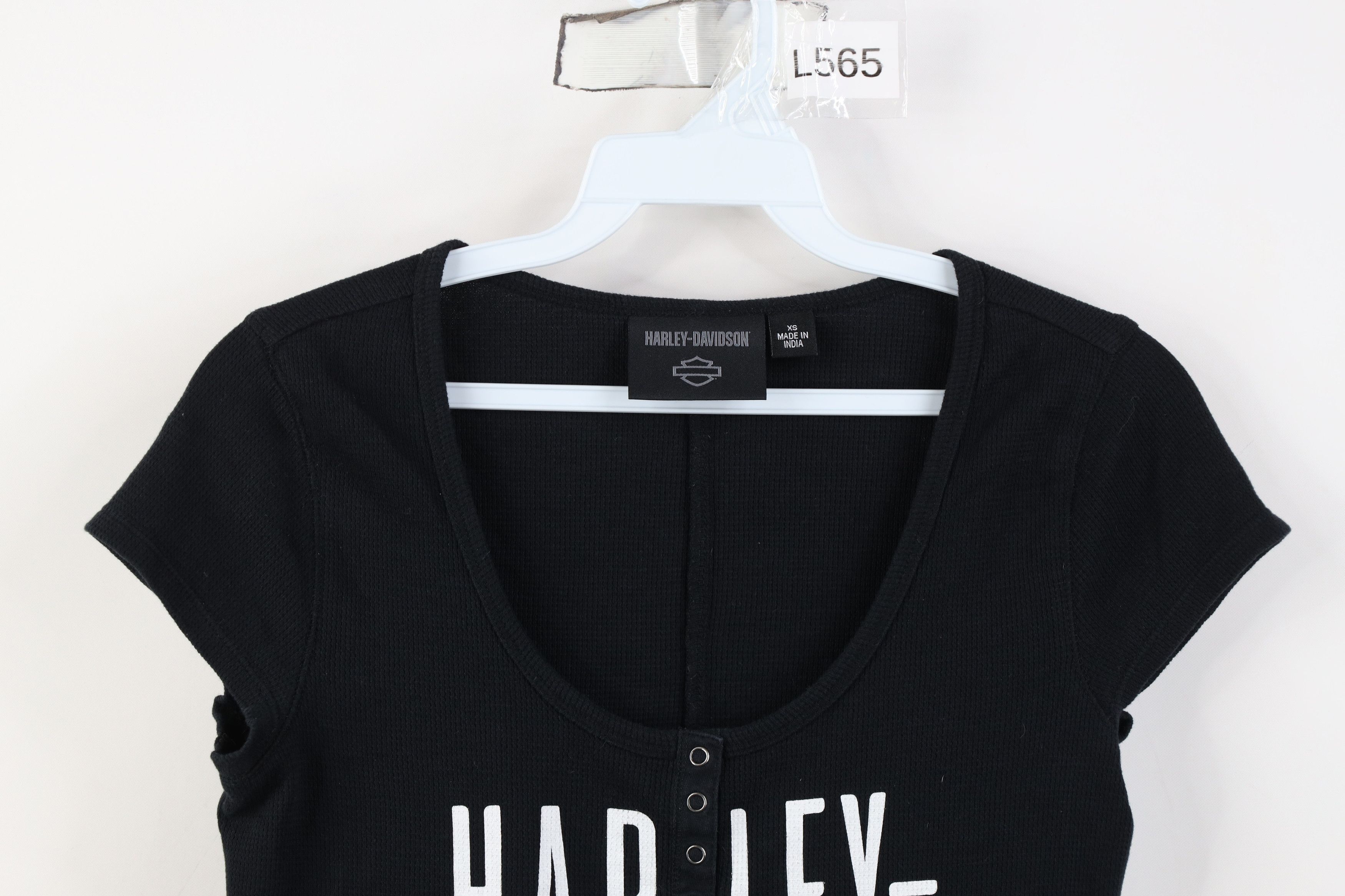 Harley Davidson Vintage Y2K Harley Davidson Waffle Knit Henley T-Shirt Size XS / US 0-2 / IT 36-38 - 2 Thumbnail