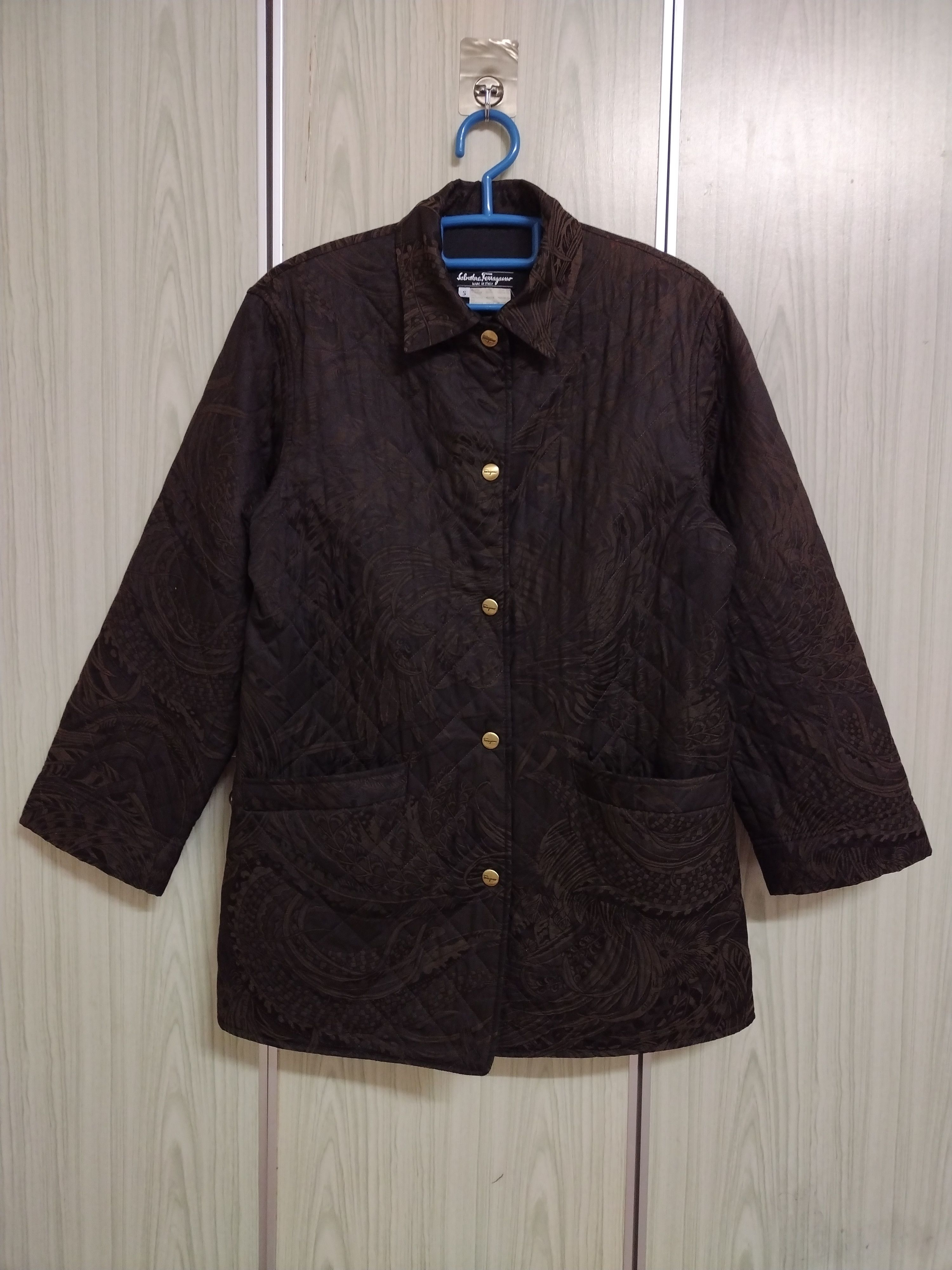 image of Send Offer Auth. Salvatore Ferragamo Fullprint Jacket in Brown, Men's (Size Small)