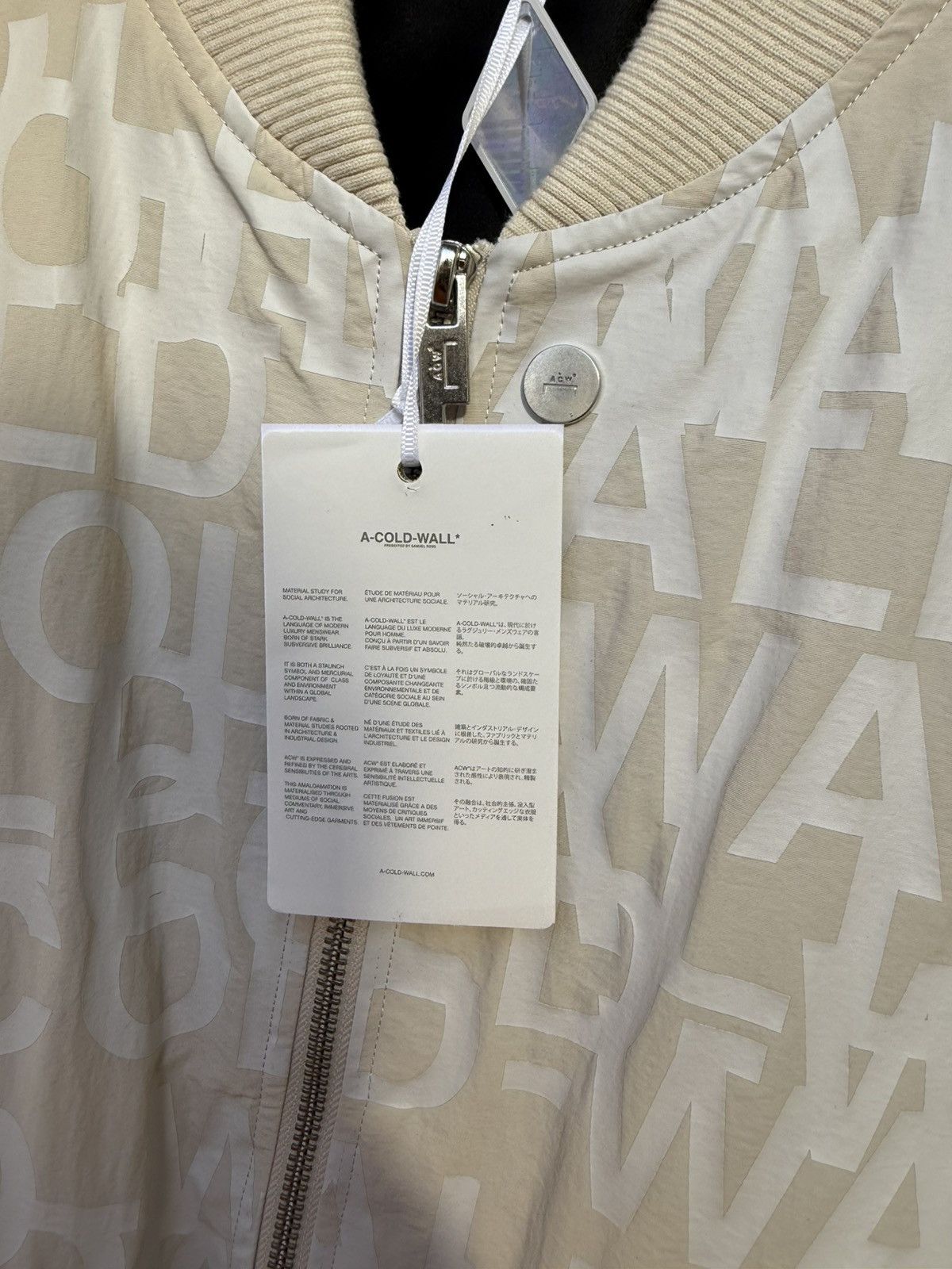 A-COLD-WALL* A-COLD-WALL* Beige Imprint Bomber Jacket Size US L / EU 52-54 / 3 - 7 Thumbnail