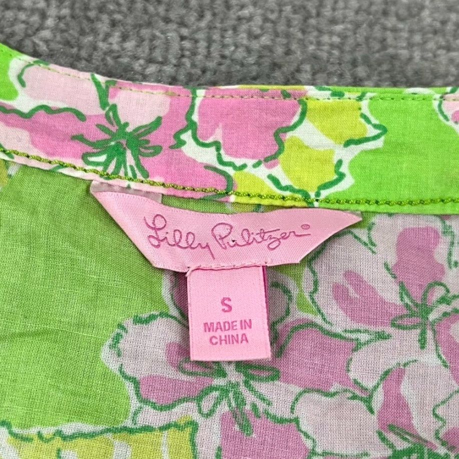 Lilly Pulitzer Lilly Pulitzer Blouse Top Womens S Green Pink Floral Seahorse Penelope Tunic Shirt Blouse Size S / US 4 / IT 40 - 2 Thumbnail
