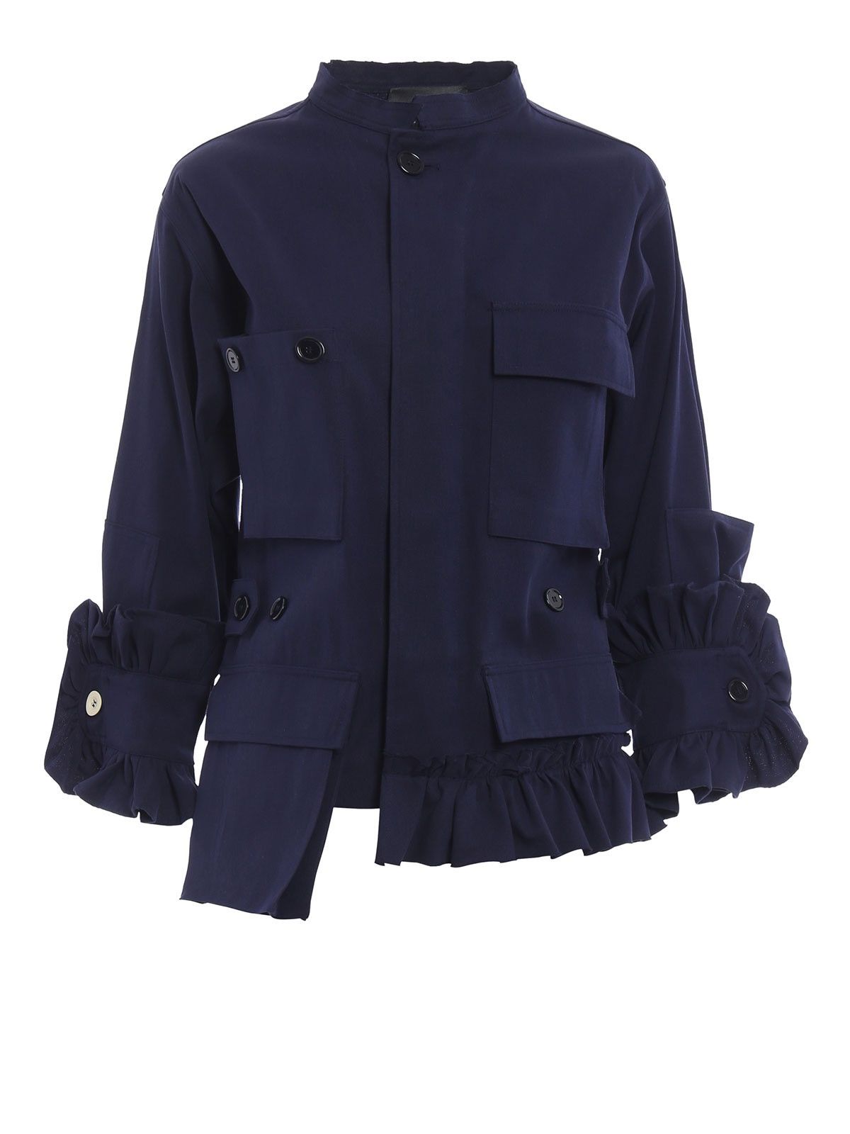 If Six Was Nine Erika Cavallini Flore Crew Neck Navy Ruffles Jacket Size M / US 6-8 / IT 42-44 - 3 Thumbnail