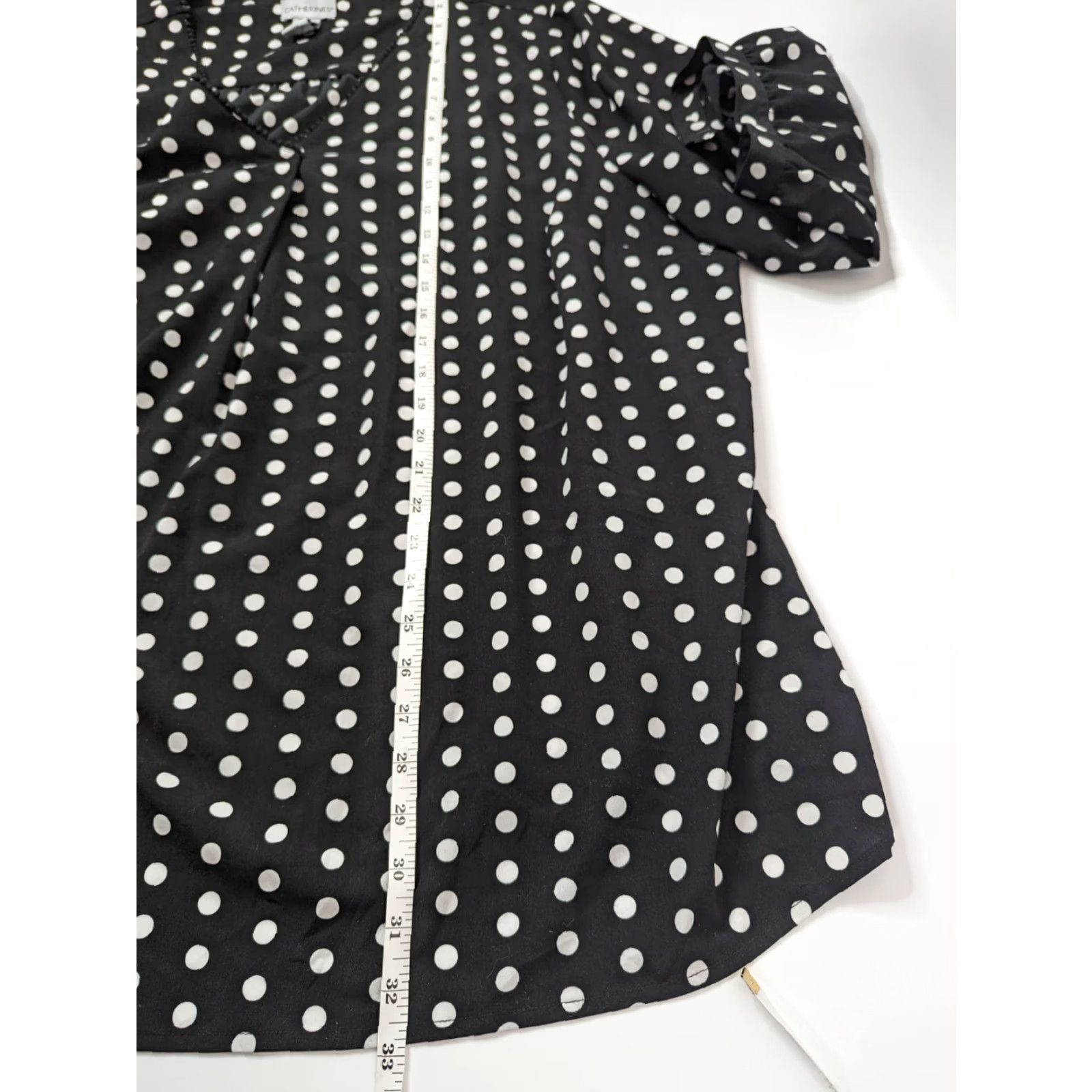 Vintage Catherines Blouse Womens Black White Polka Dots 3X Polyester Tie Sleeve V-Neck Pullover 3/4 Sleeve Plus Size XXL / US 16-18 / IT 52-54 - 5 Thumbnail