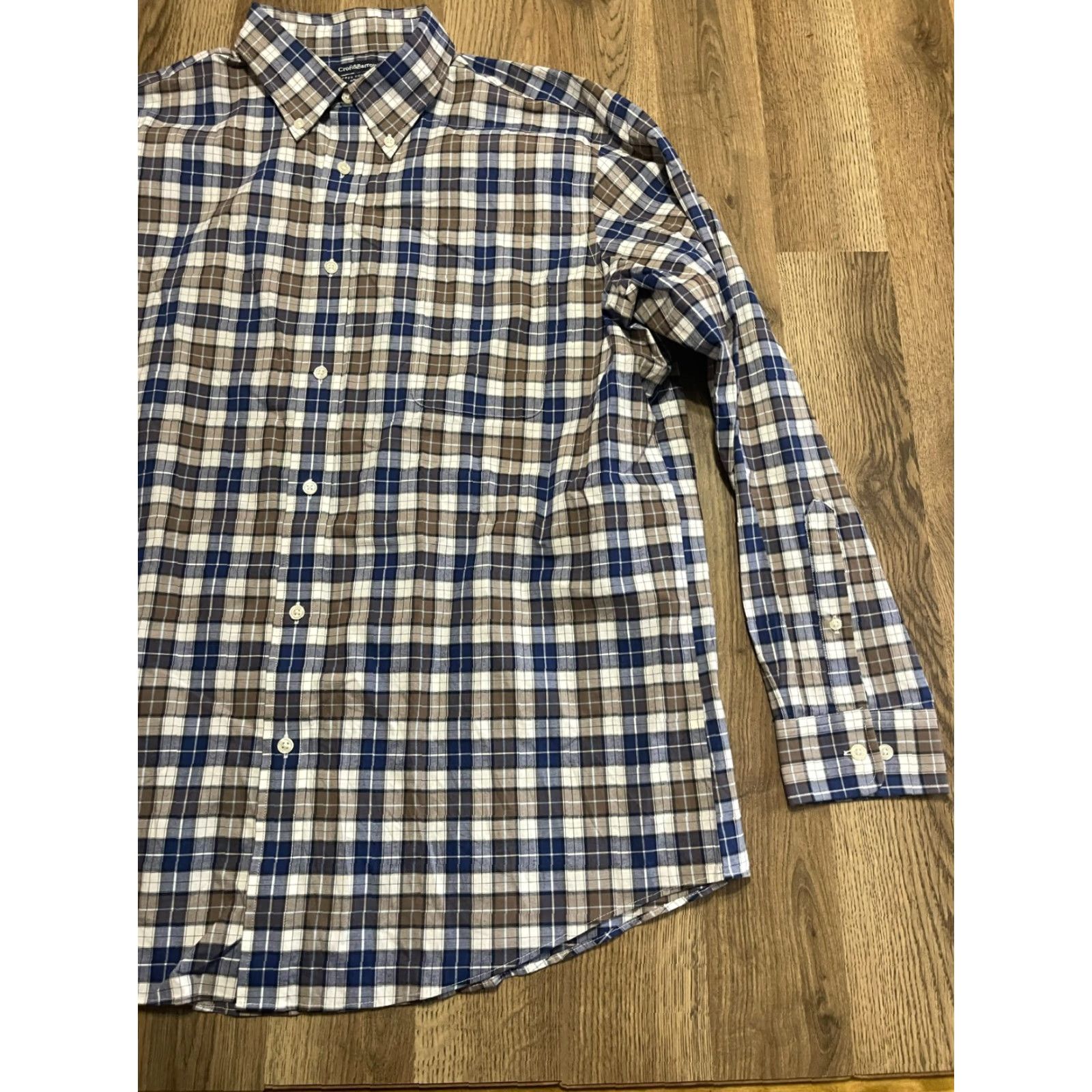 Croft & Barrow Croft & Barrow Shirt Mens 17.5 34/35 Blue Brown Plaid Button Down Classic Fit Size US XXL / EU 58 / 5 - 4 Thumbnail