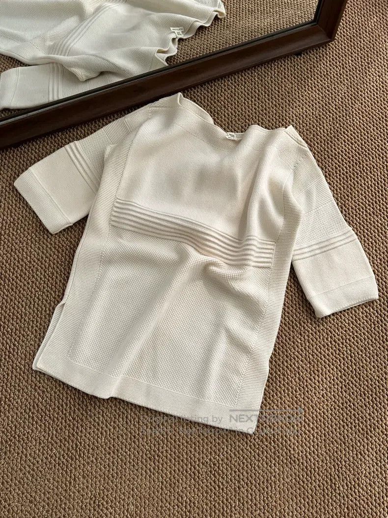 Hermes Wool Mulberry Silk Short-Sleeve Knit Top Beige